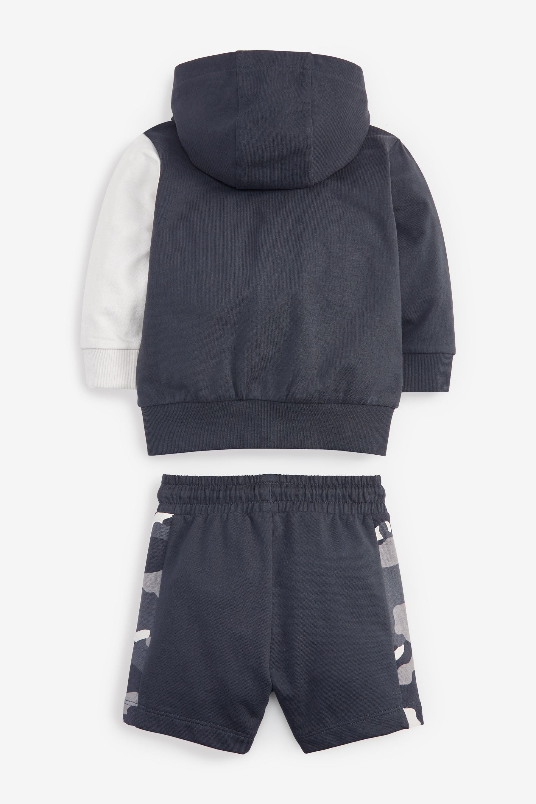 Monochrome Camouflage Colourblock Zip Through Hoodie and Shorts (3mths-7yrs)