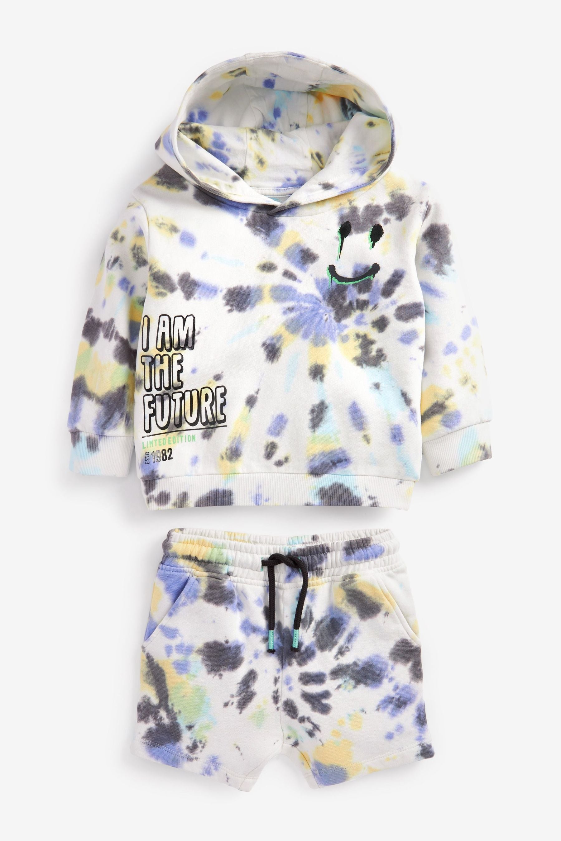 White Tie Dye Hoodie And Shorts Set (3mths-7yrs)