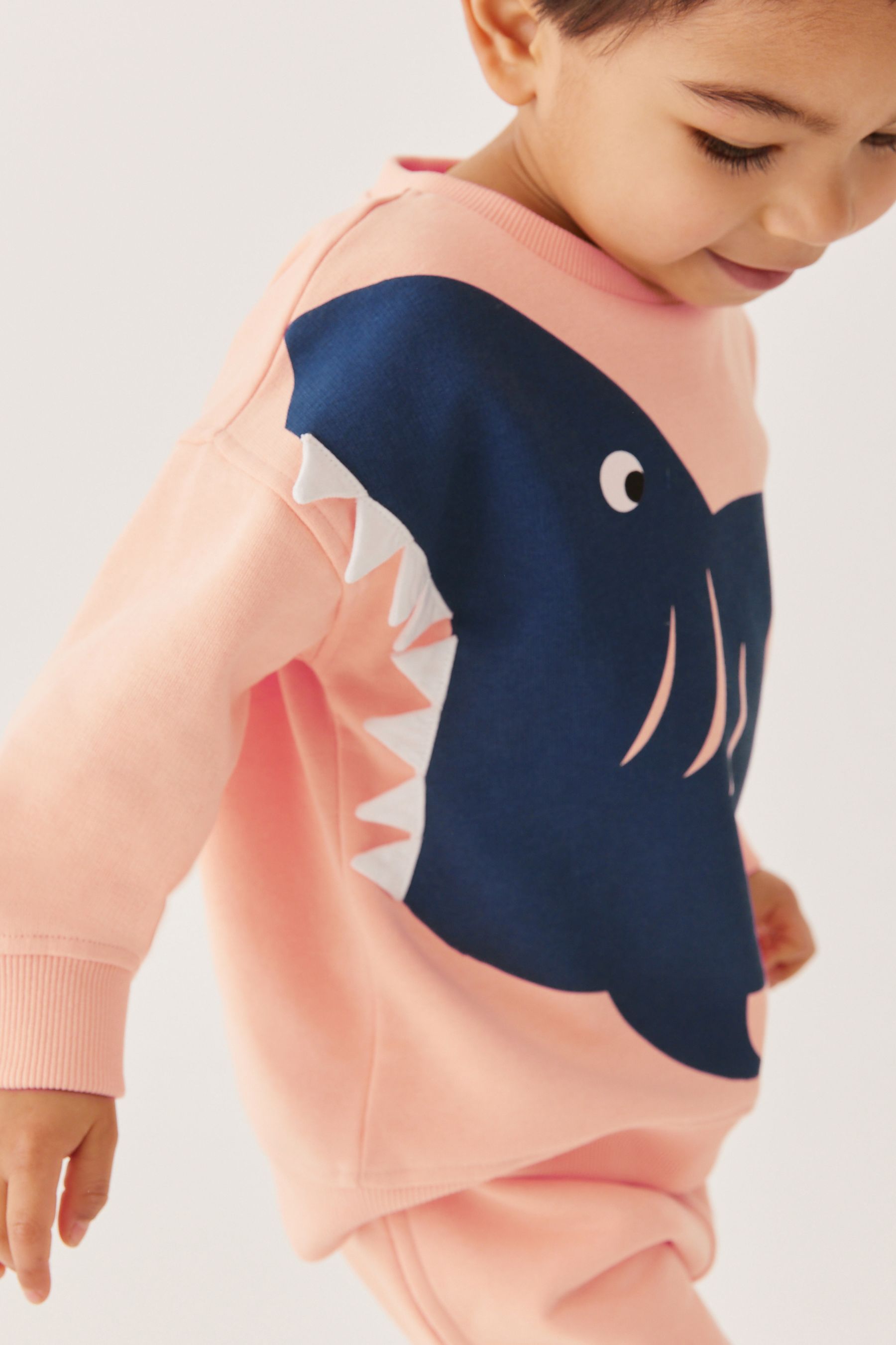 Peach Pink Shark Character Sweatshirt and Short Jersey Set (3mths-7yrs)