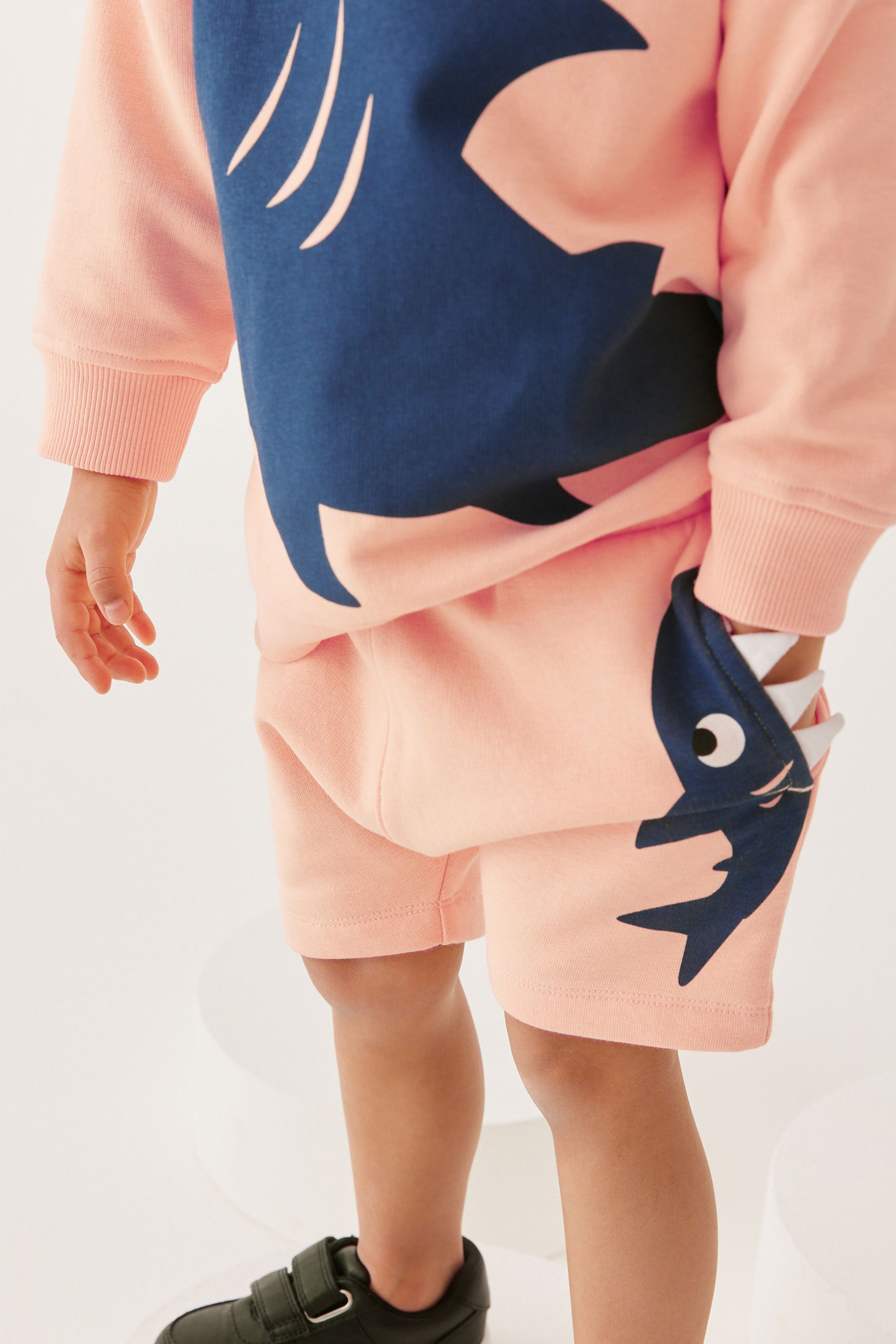 Peach Pink Shark Character Sweatshirt and Short Jersey Set (3mths-7yrs)