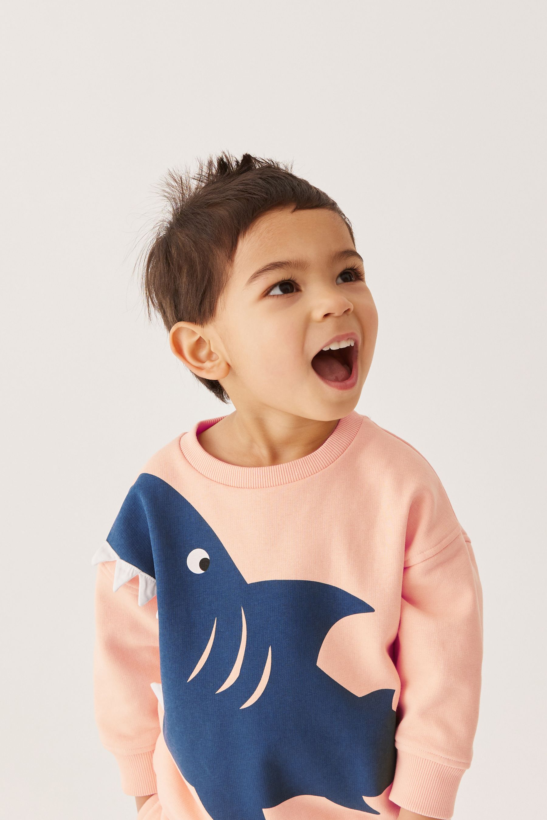 Peach Pink Shark Character Sweatshirt and Short Jersey Set (3mths-7yrs)