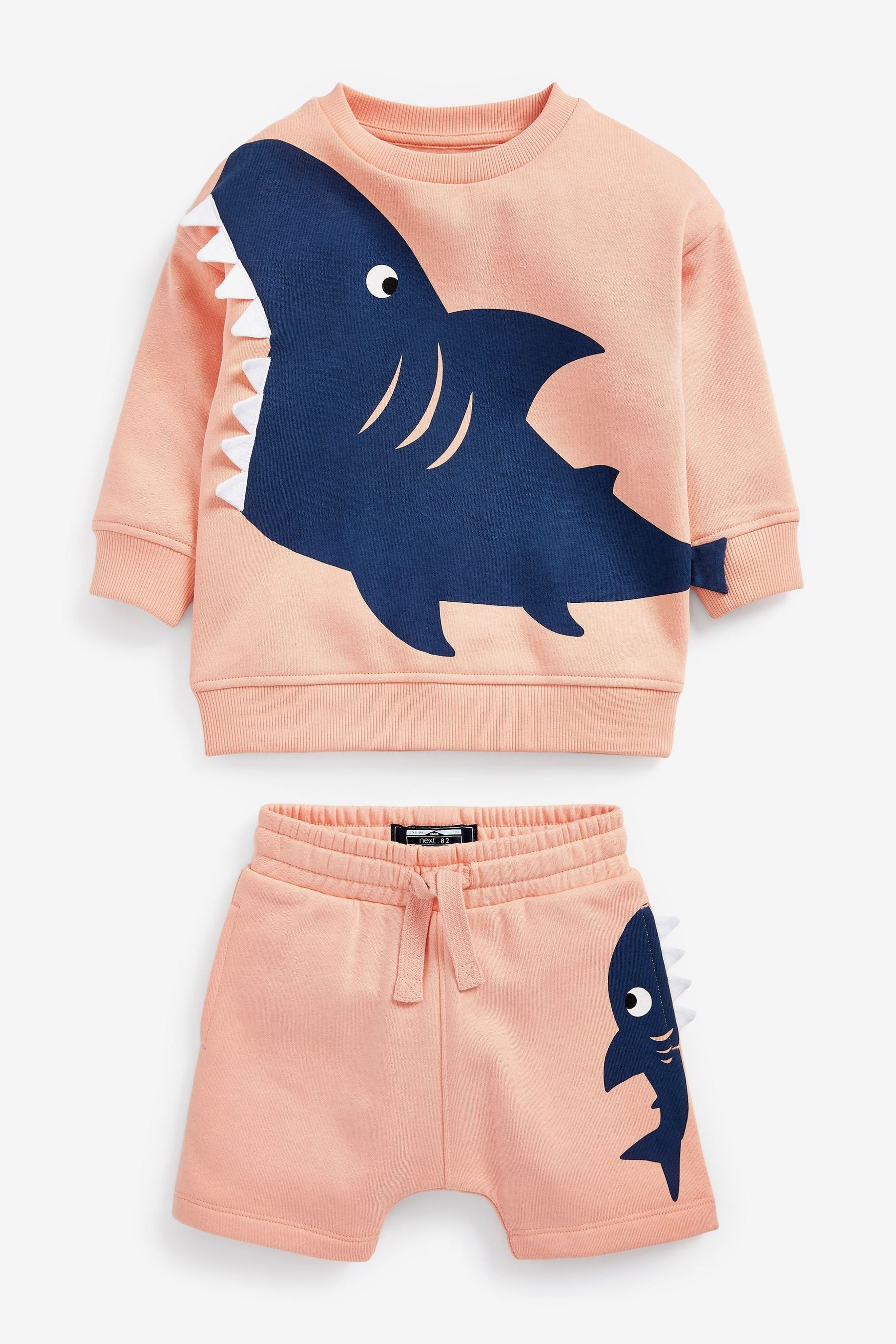 Peach Pink Shark Character Sweatshirt and Short Jersey Set (3mths-7yrs)