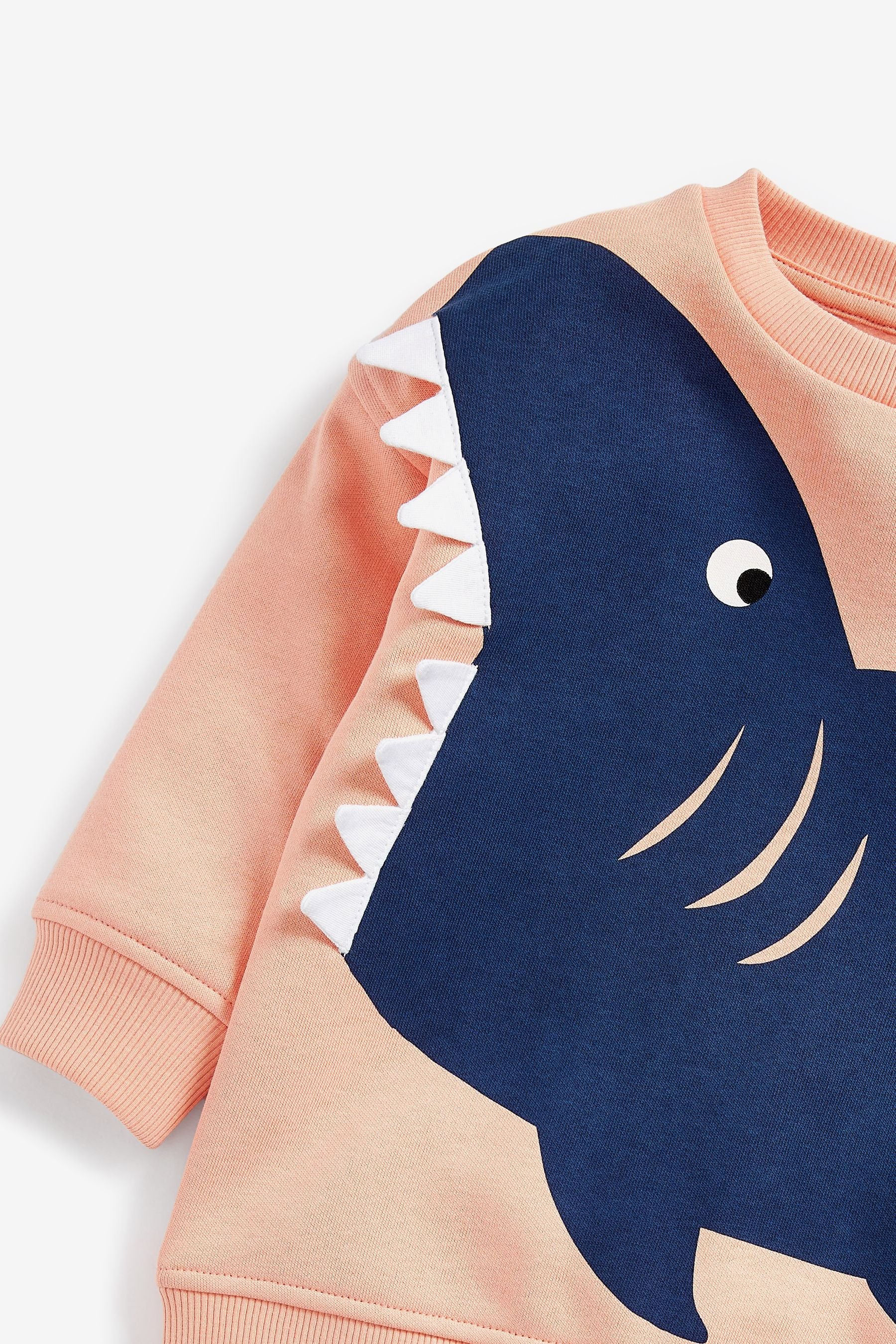 Peach Pink Shark Character Sweatshirt and Short Jersey Set (3mths-7yrs)