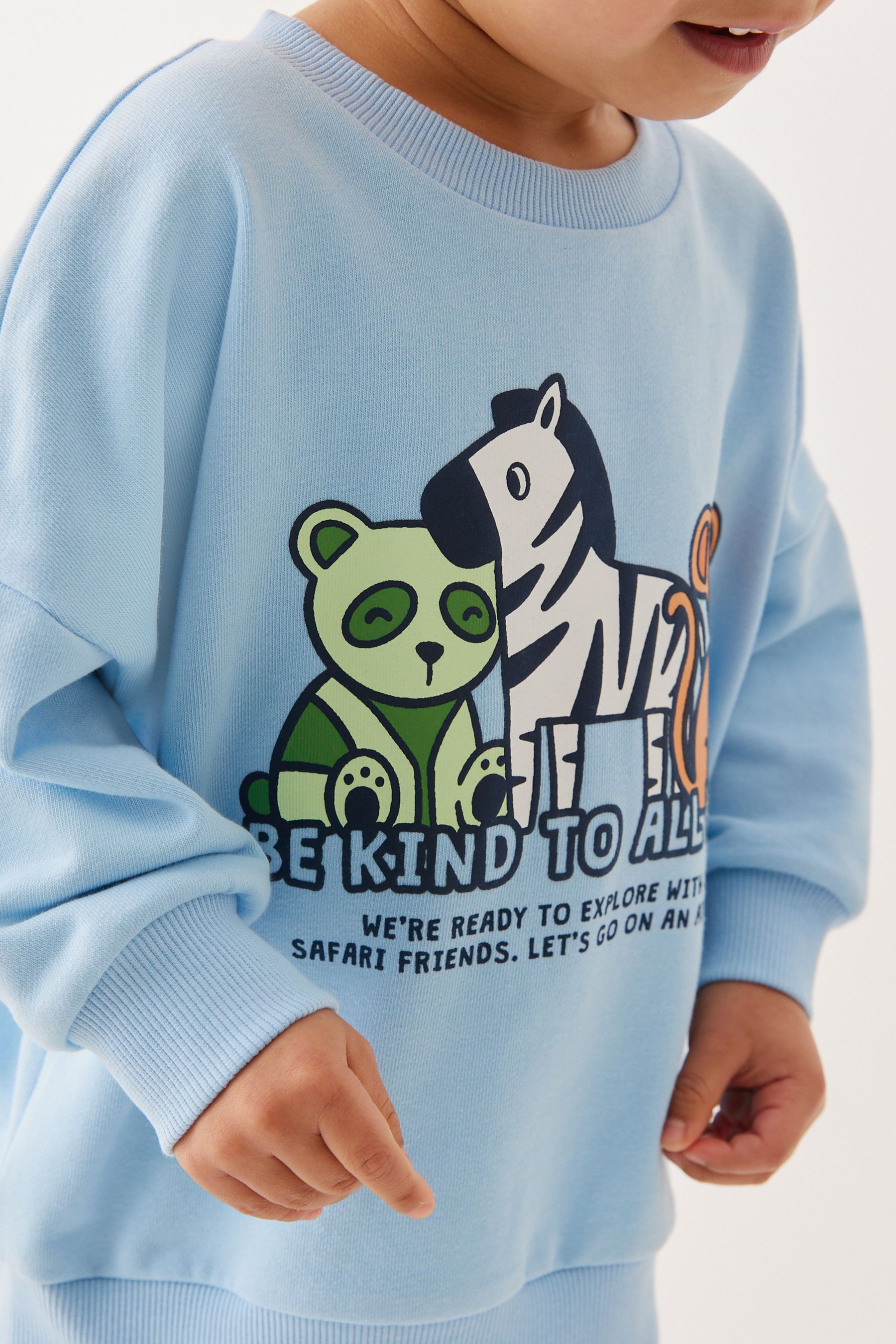 Pale Blue Safari Character Sweatshirt and Short Jersey Set (3mths-7yrs)