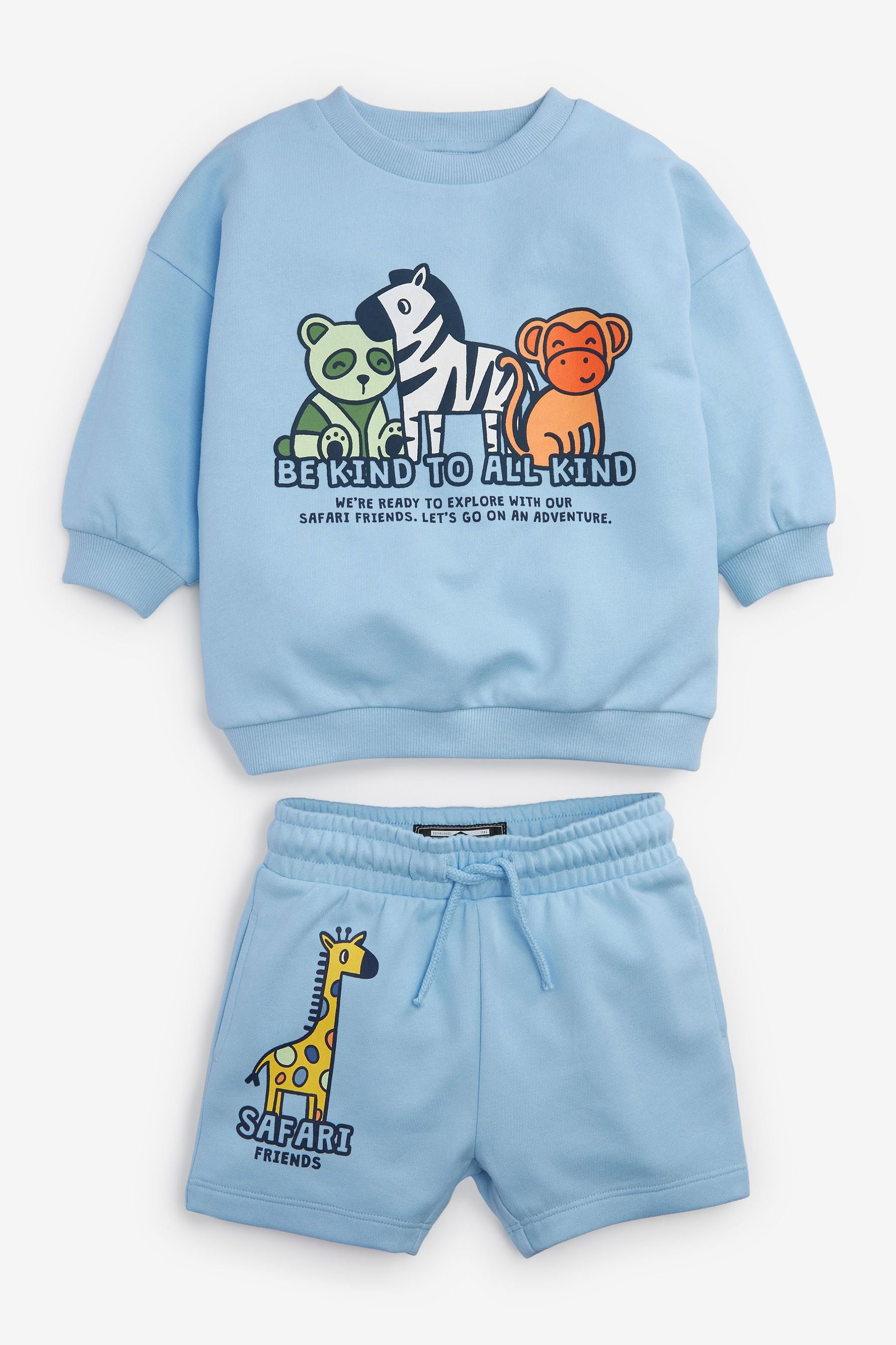 Pale Blue Safari Character Sweatshirt and Short Jersey Set (3mths-7yrs)