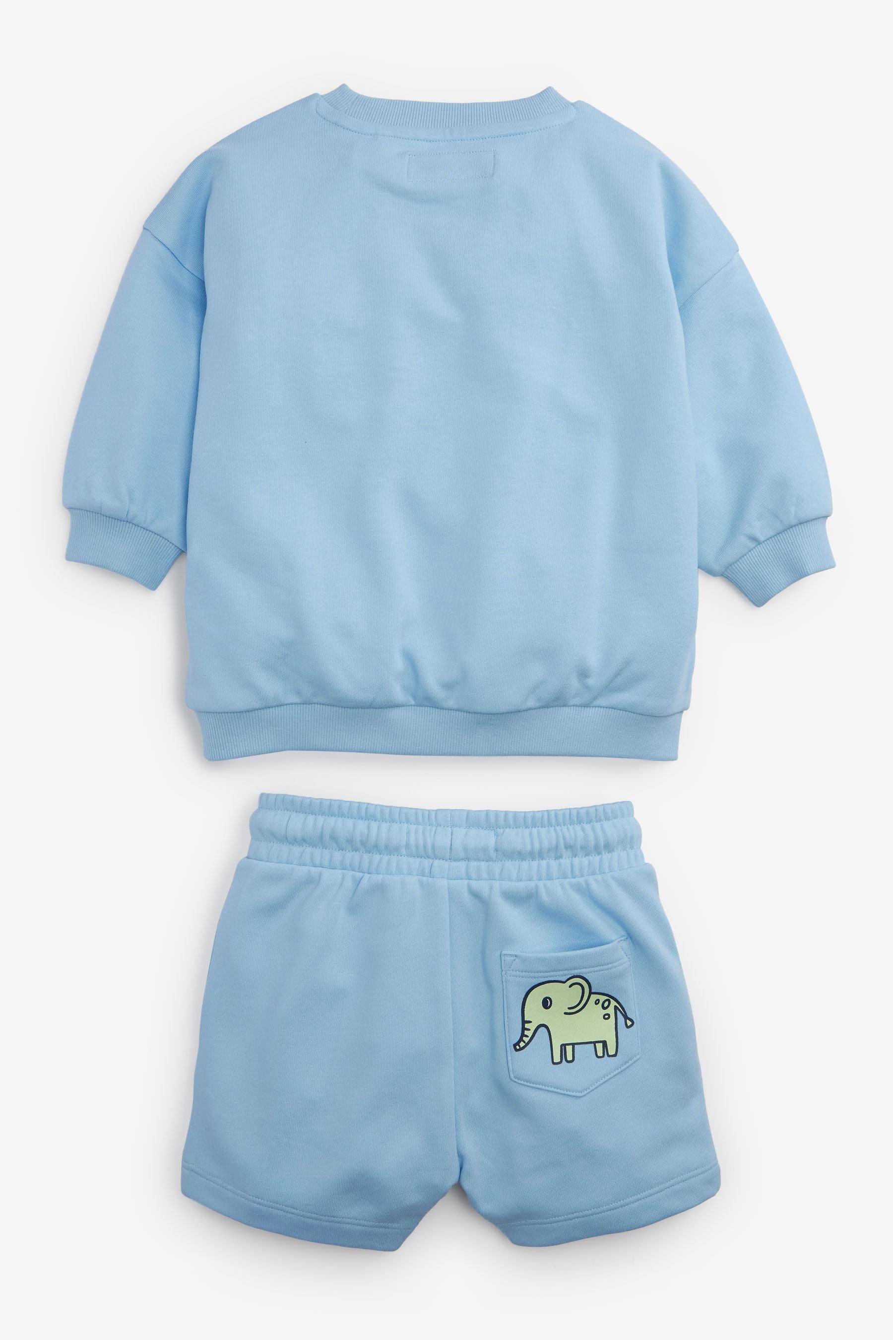 Pale Blue Safari Character Sweatshirt and Short Jersey Set (3mths-7yrs)