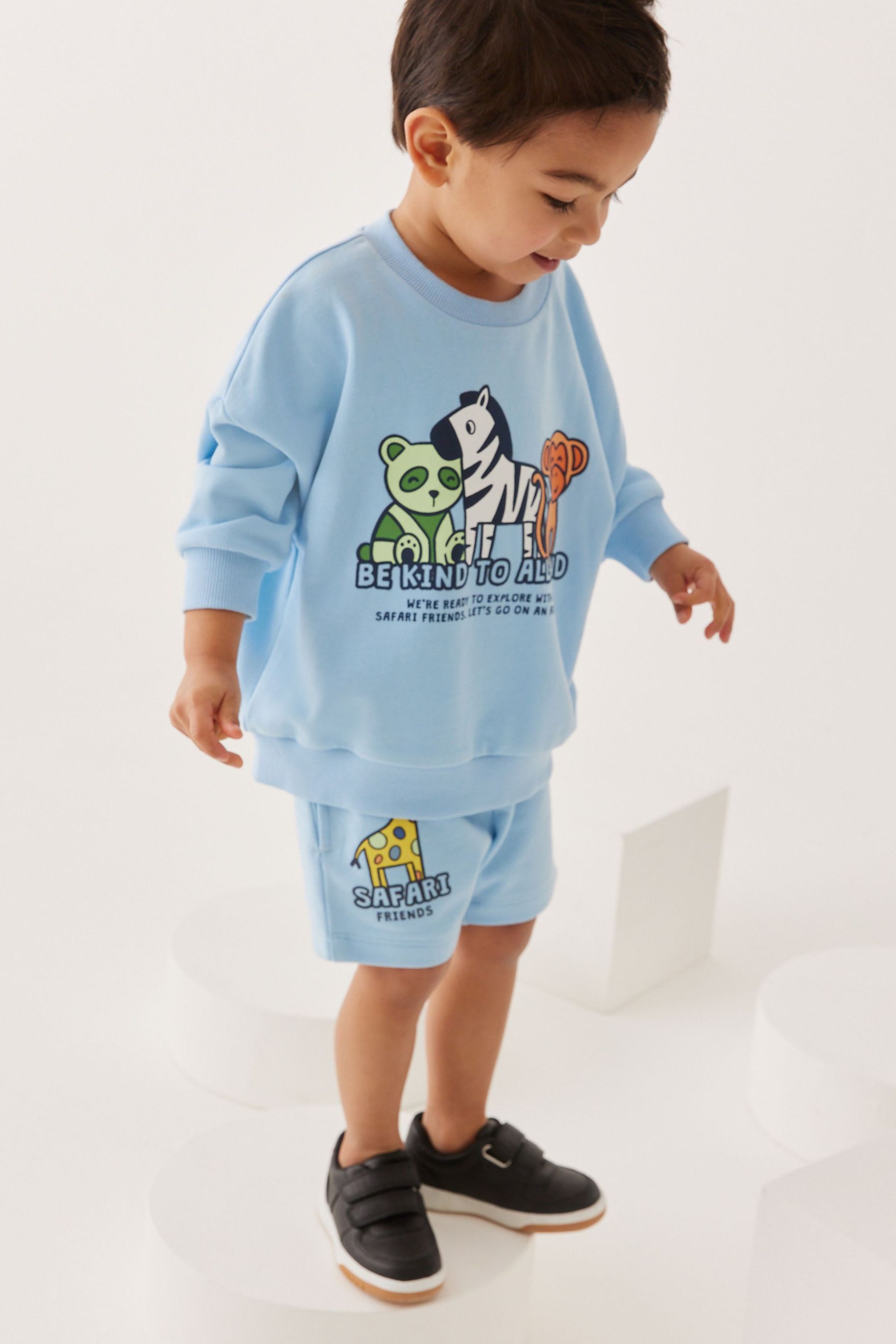 Pale Blue Safari Character Sweatshirt and Short Jersey Set (3mths-7yrs)