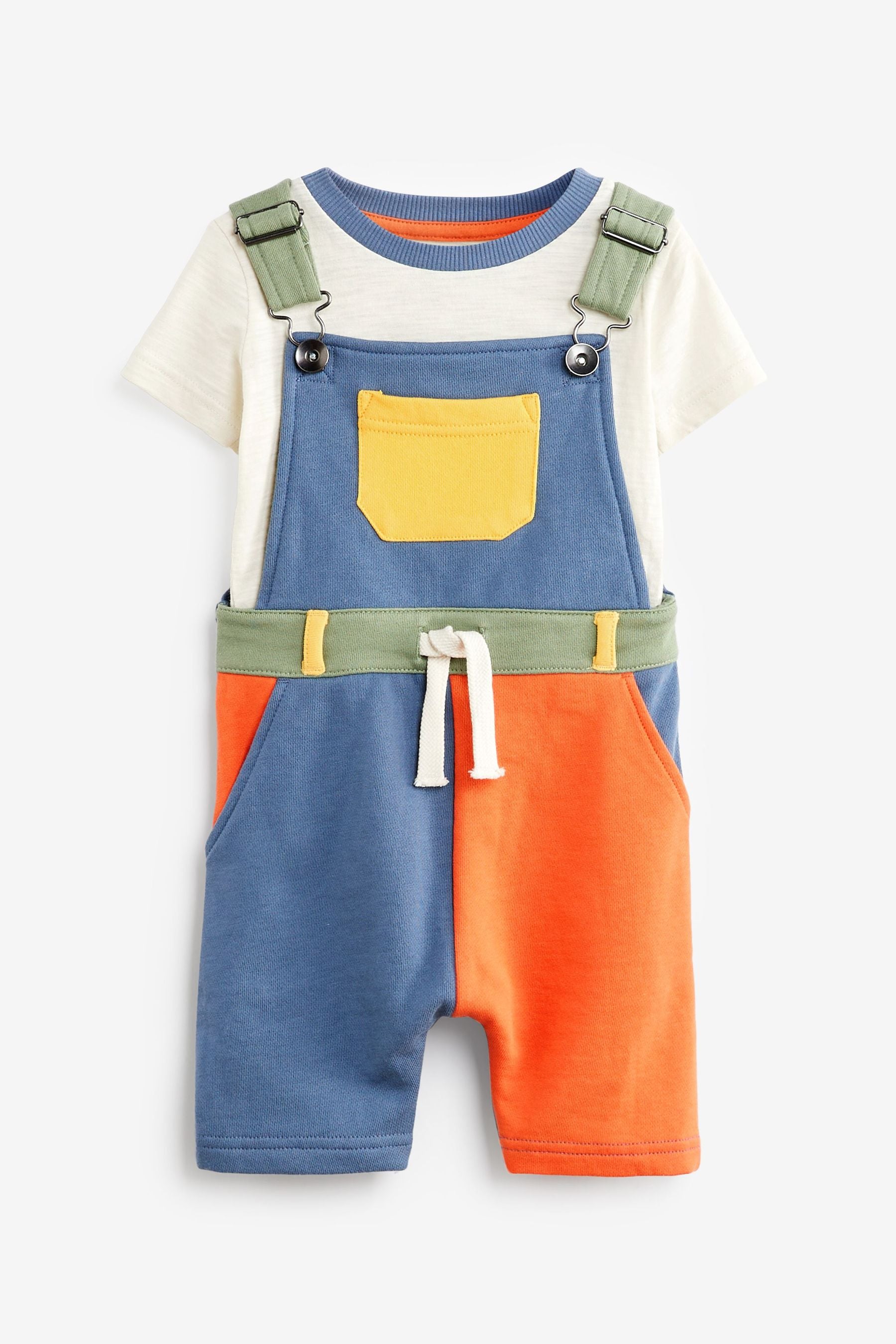 Colourblock Short Dungarees And T-Shirt Set (3mths-7yrs)