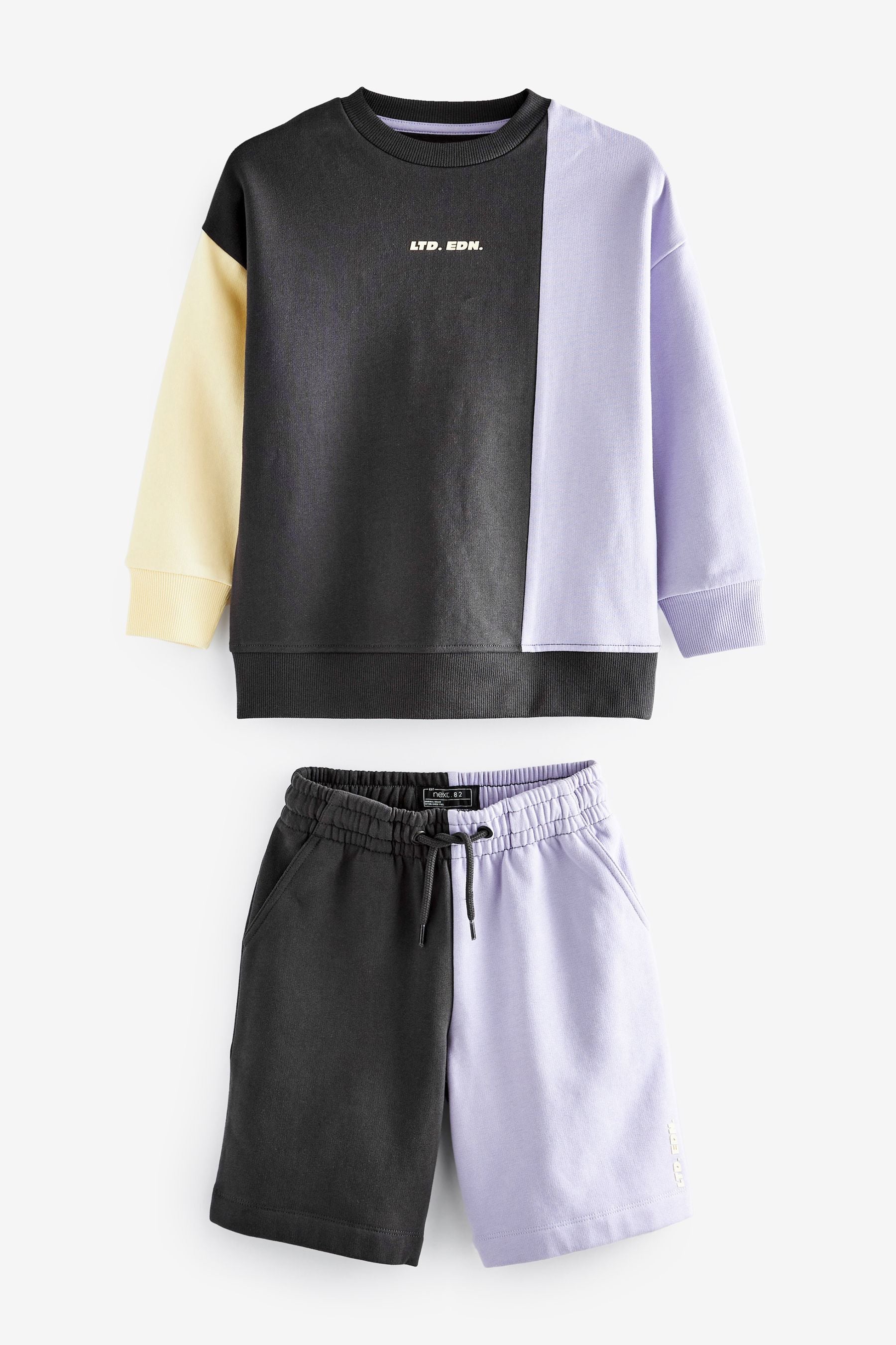 Charcoal Colourblock Shorts And Crew Set (3-16yrs)