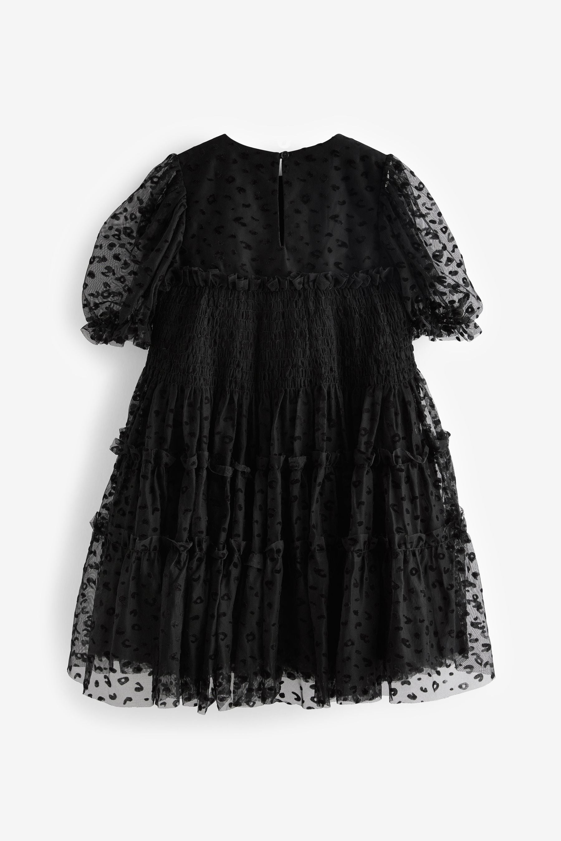 Black Animal Tulle Mesh Puff Sleeve Occasion Party Dress (3-16yrs)