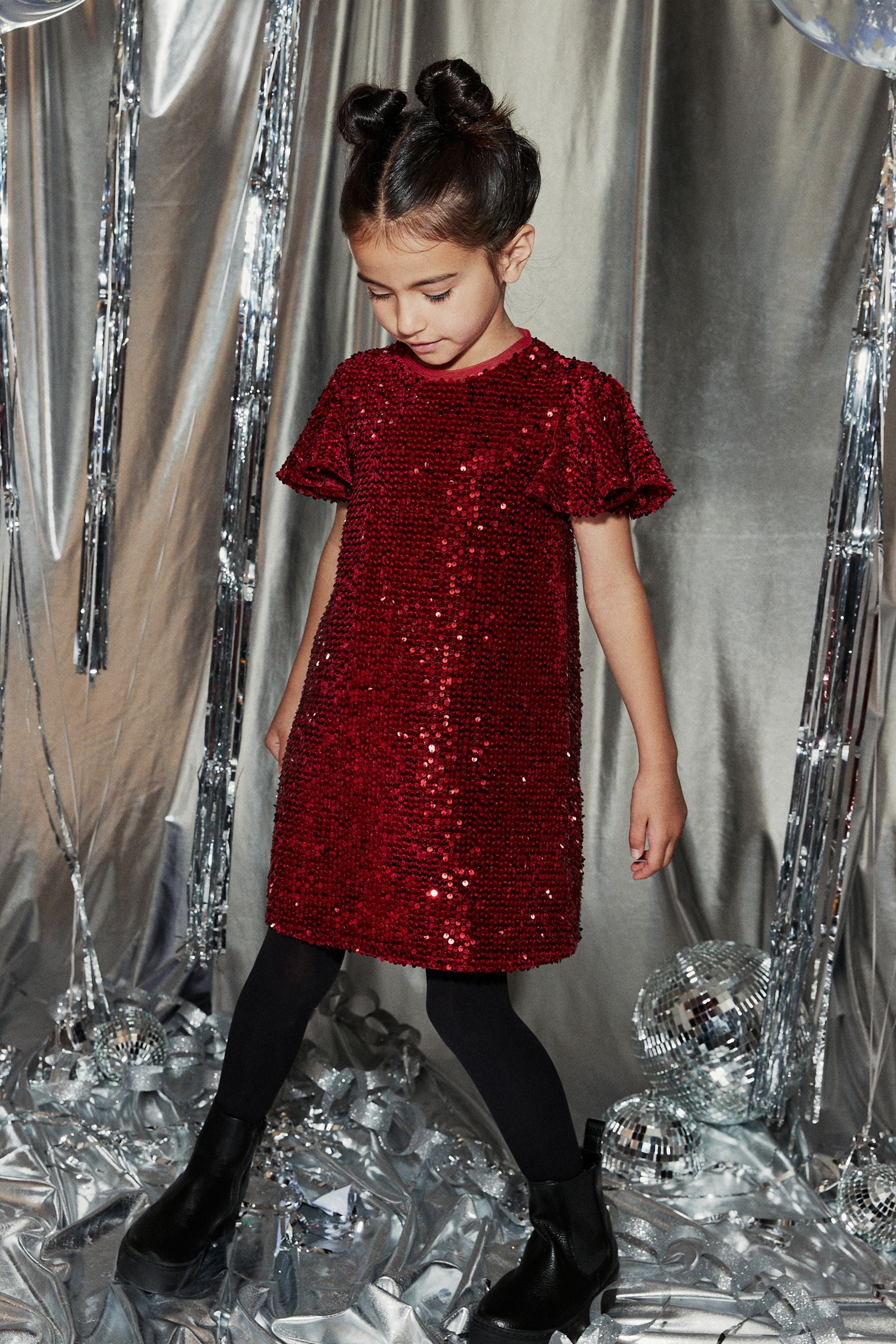 Red Velour Sequin Party Dress (3-16yrs)