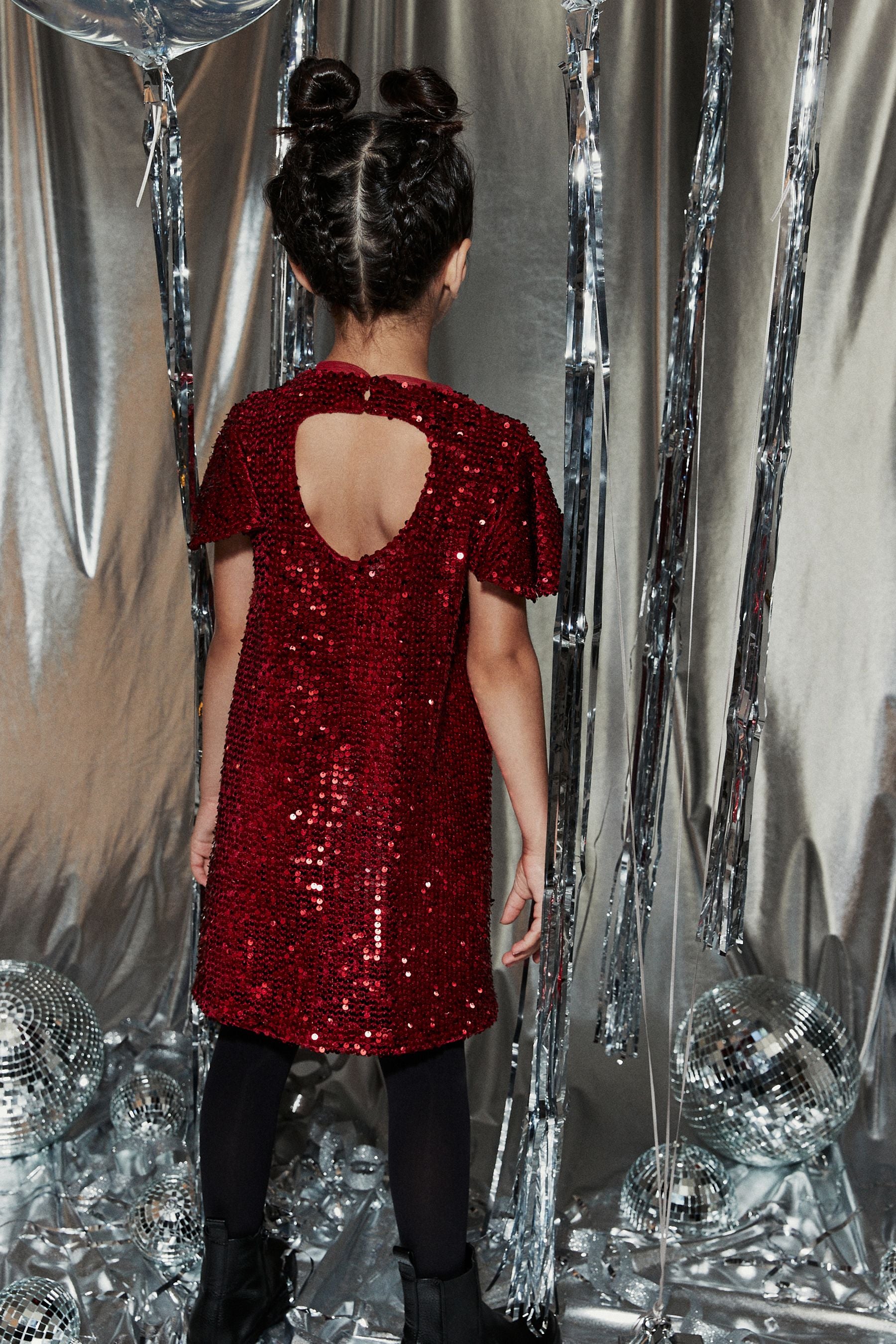 Red Velour Sequin Party Dress (3-16yrs)