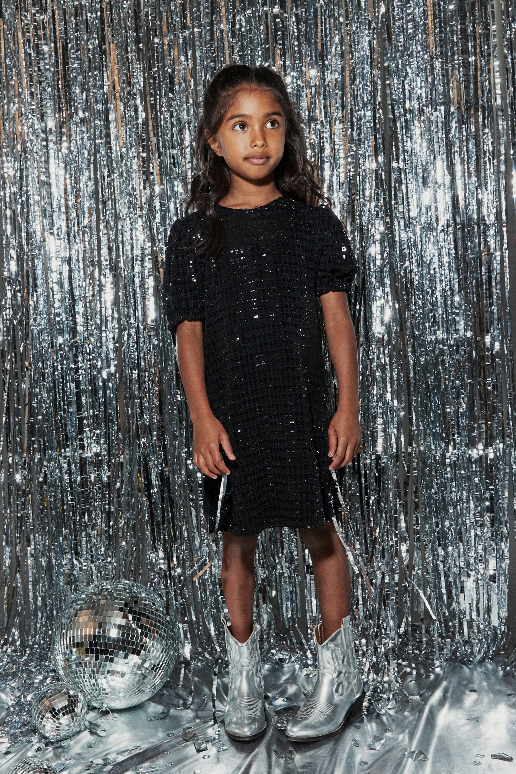 Black Sequin Sparkle Jersey Dress (3-16yrs)