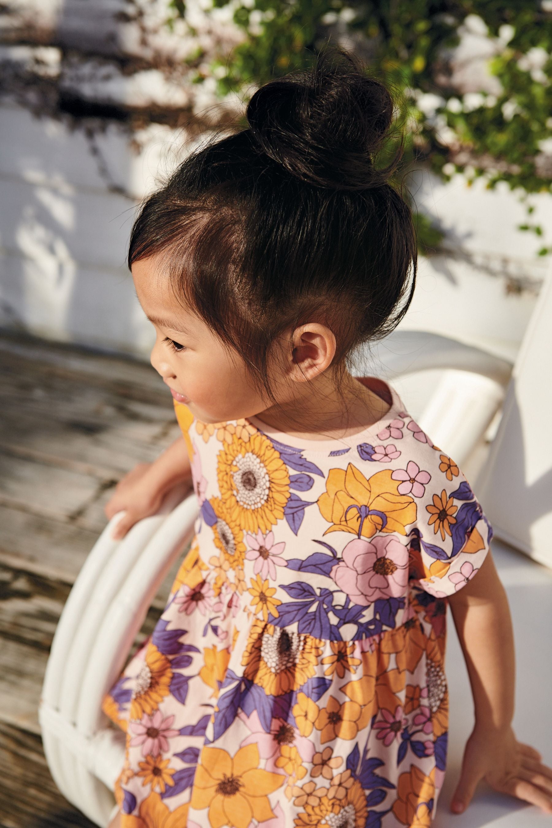 Orange Retro Floral Short Sleeve Jersey Dress (3mths-7yrs)