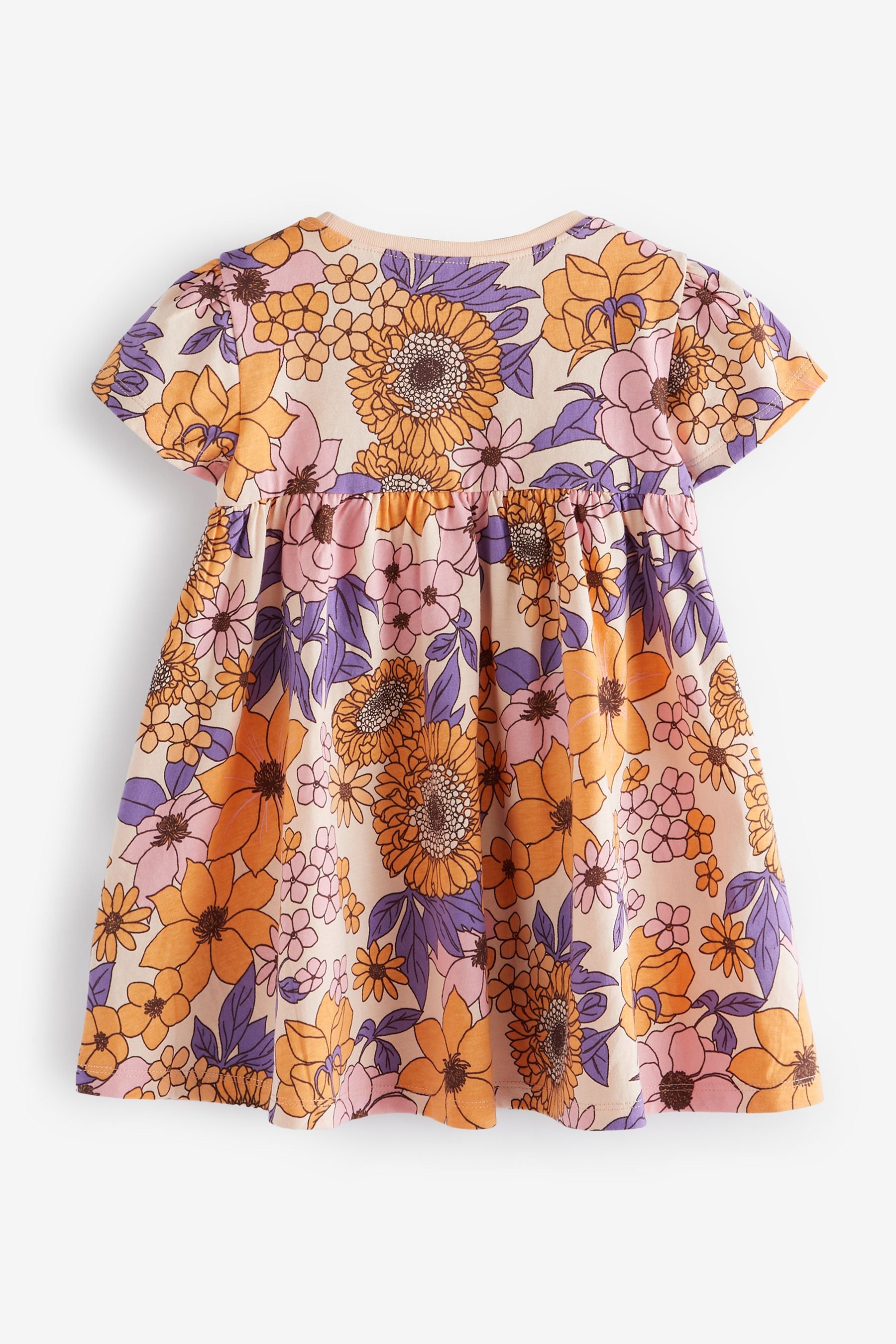 Orange Retro Floral Short Sleeve Jersey Dress (3mths-7yrs)