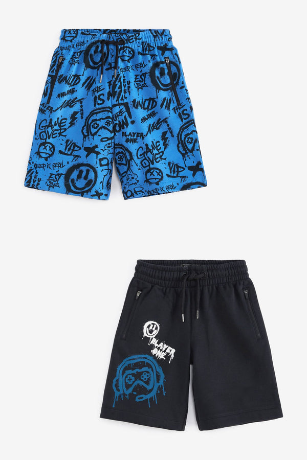 Black/Blue Smile 2 Pack All Over Print Shorts (3-12yrs)