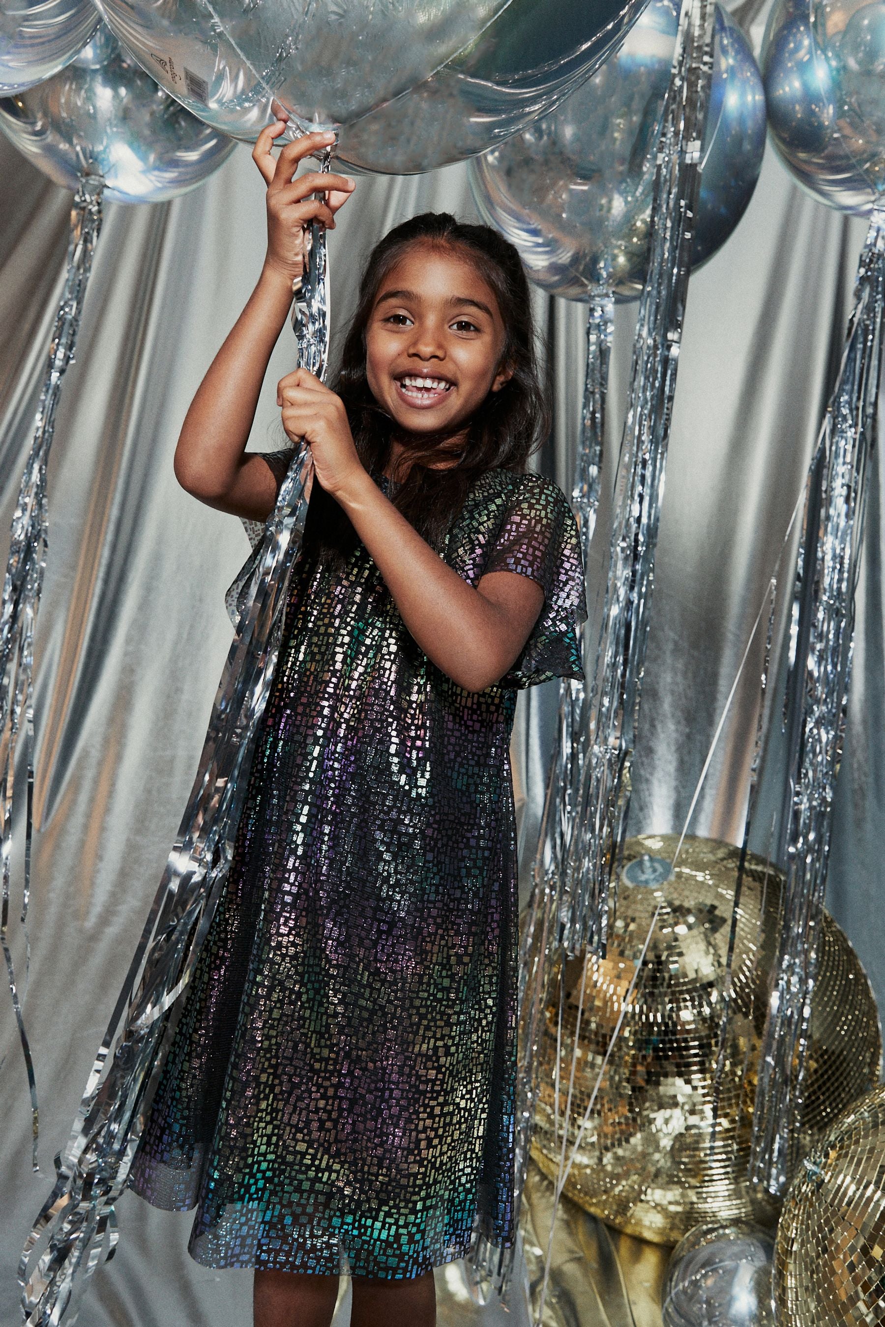 Metallic Rainbow Sparkle Mesh Party Dress (3-16yrs)