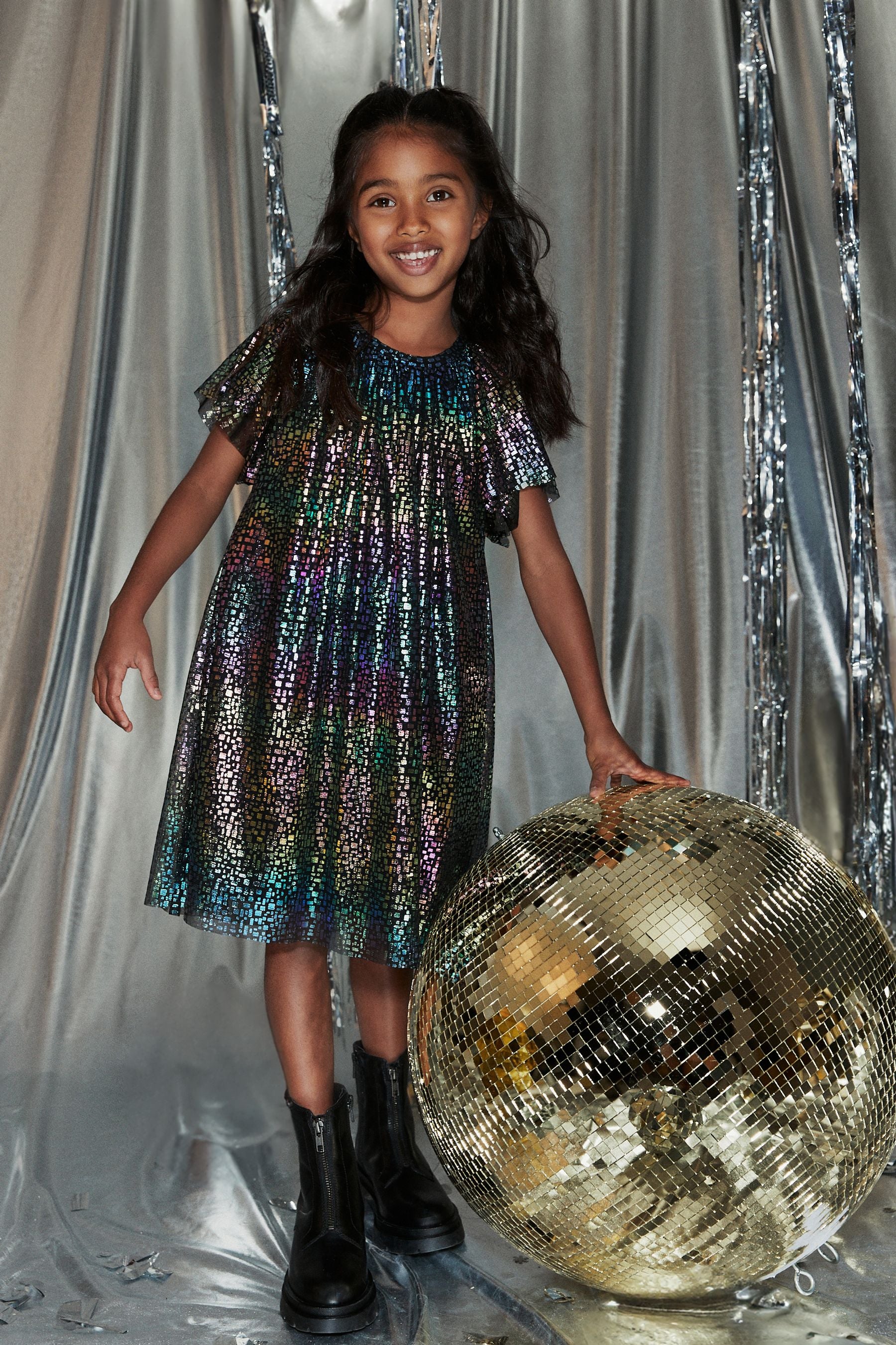 Metallic Rainbow Sparkle Mesh Party Dress (3-16yrs)