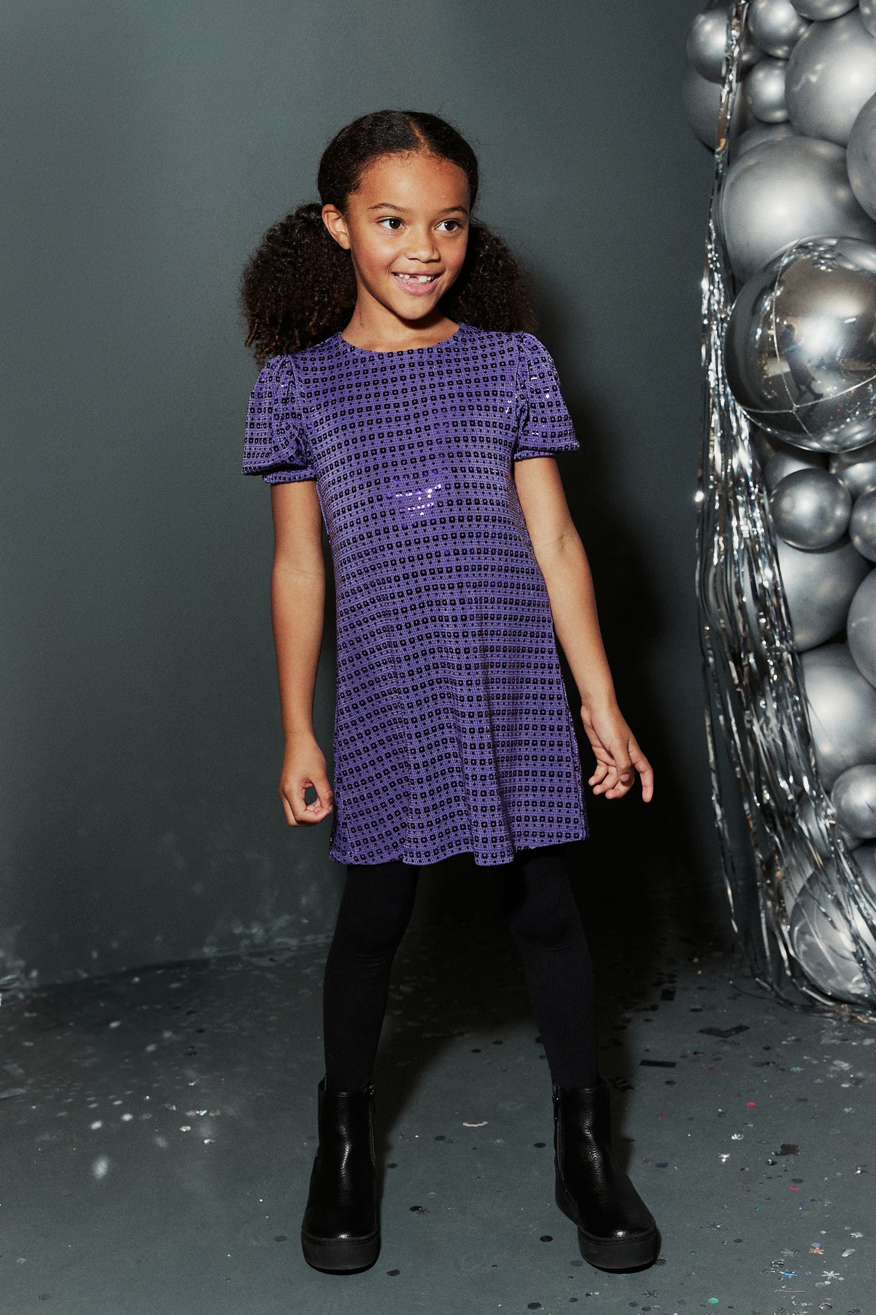 Purple Sequin Sparkle Jersey Dress (3-16yrs)