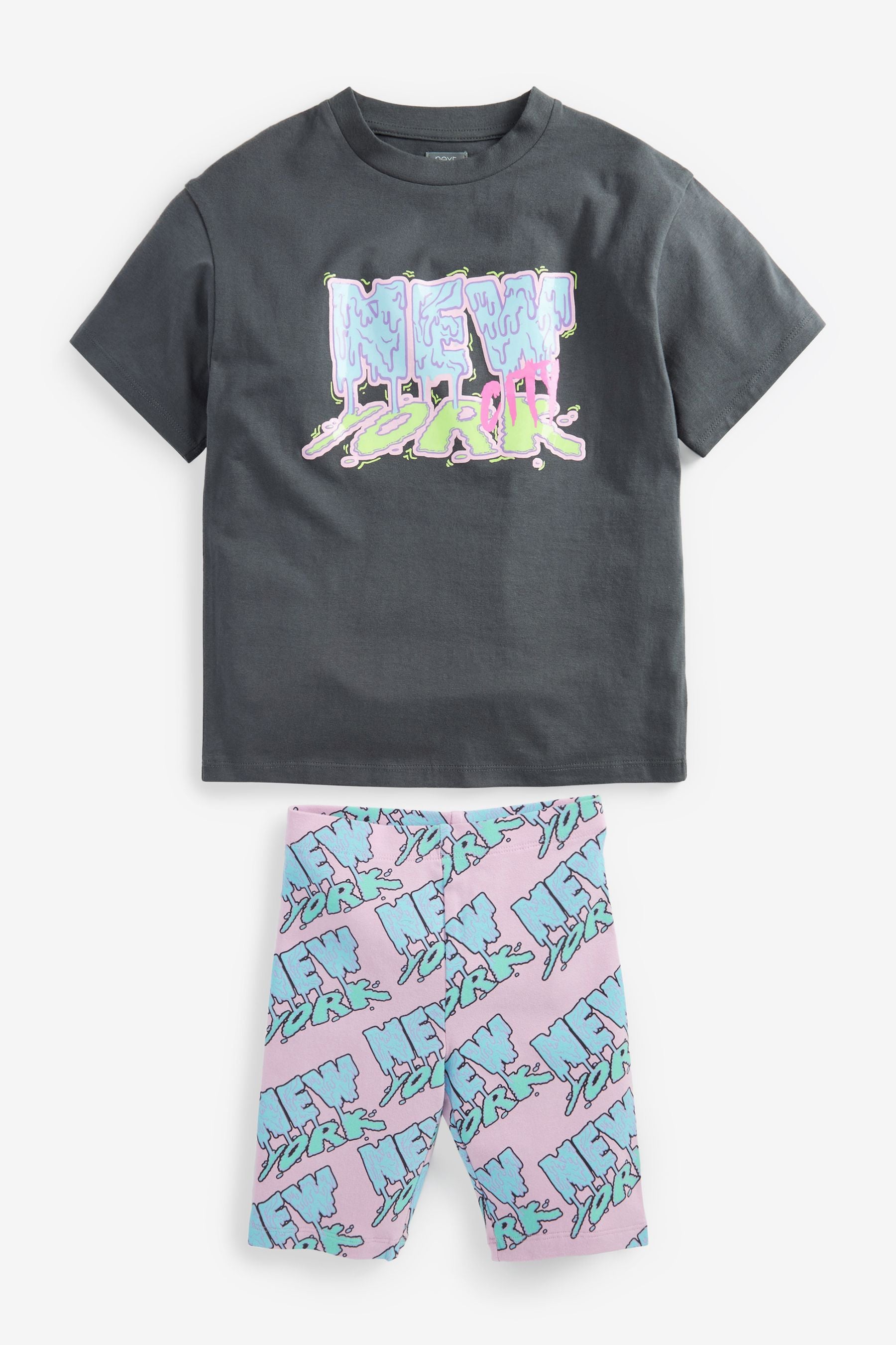 Charcoal New York Graffiti Oversized T-Shirt & Shorts Set (3-16yrs)