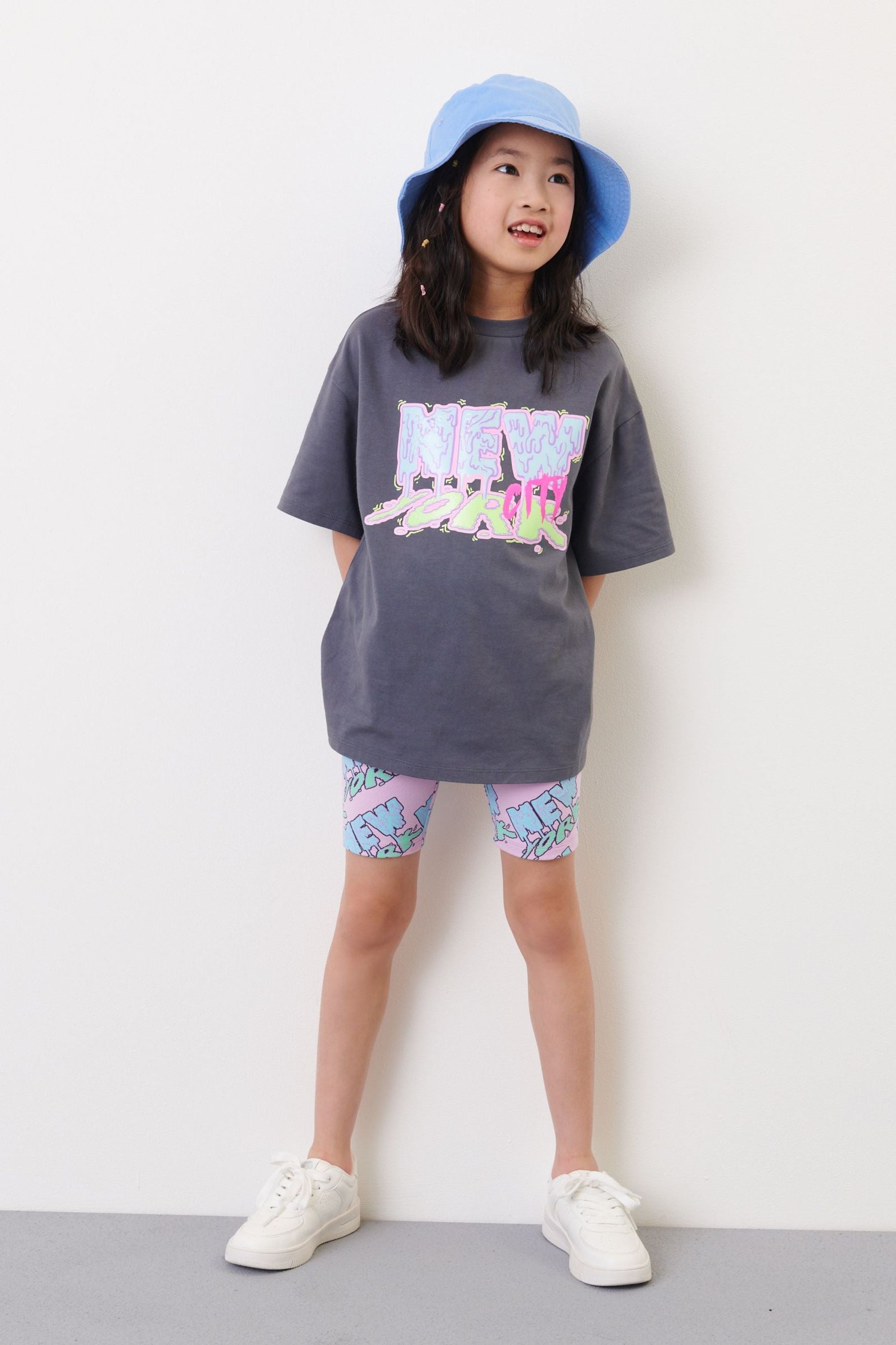 Charcoal New York Graffiti Oversized T-Shirt & Shorts Set (3-16yrs)