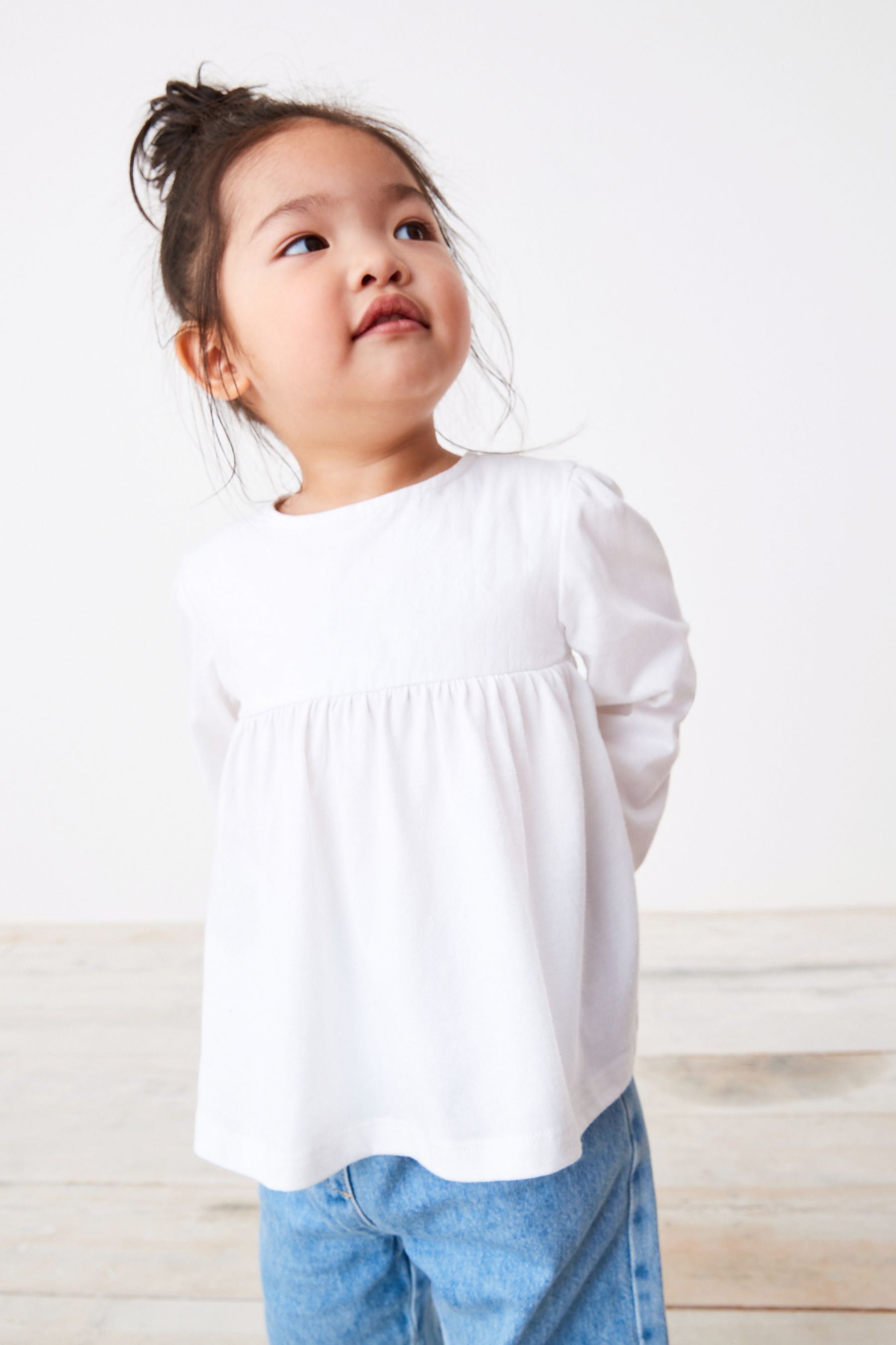 White Jersey Woven Mix Long Sleeve Top (3mths-7yrs)