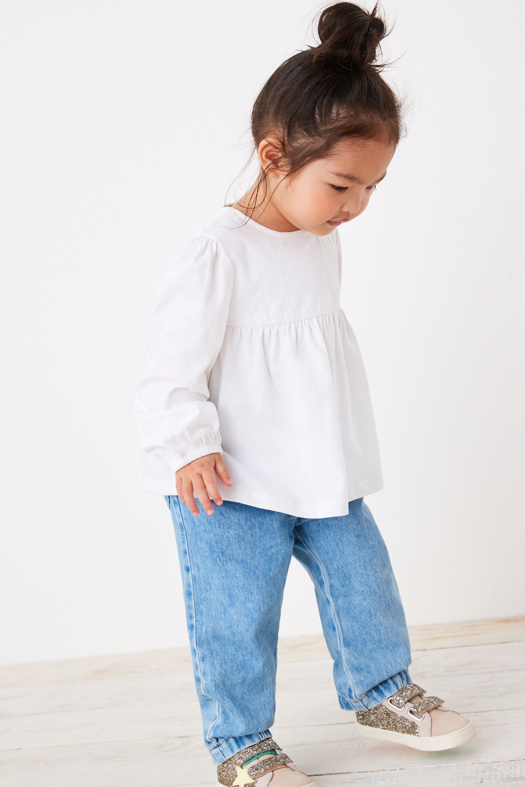 White Jersey Woven Mix Long Sleeve Top (3mths-7yrs)