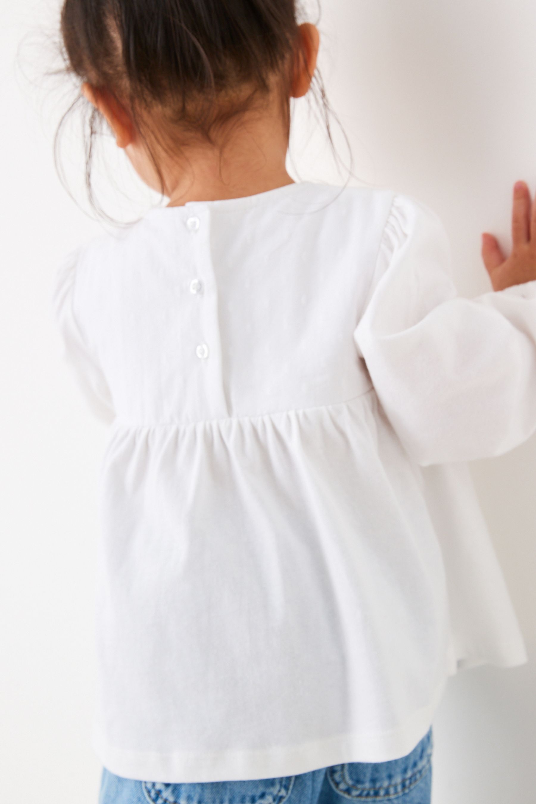 White Jersey Woven Mix Long Sleeve Top (3mths-7yrs)