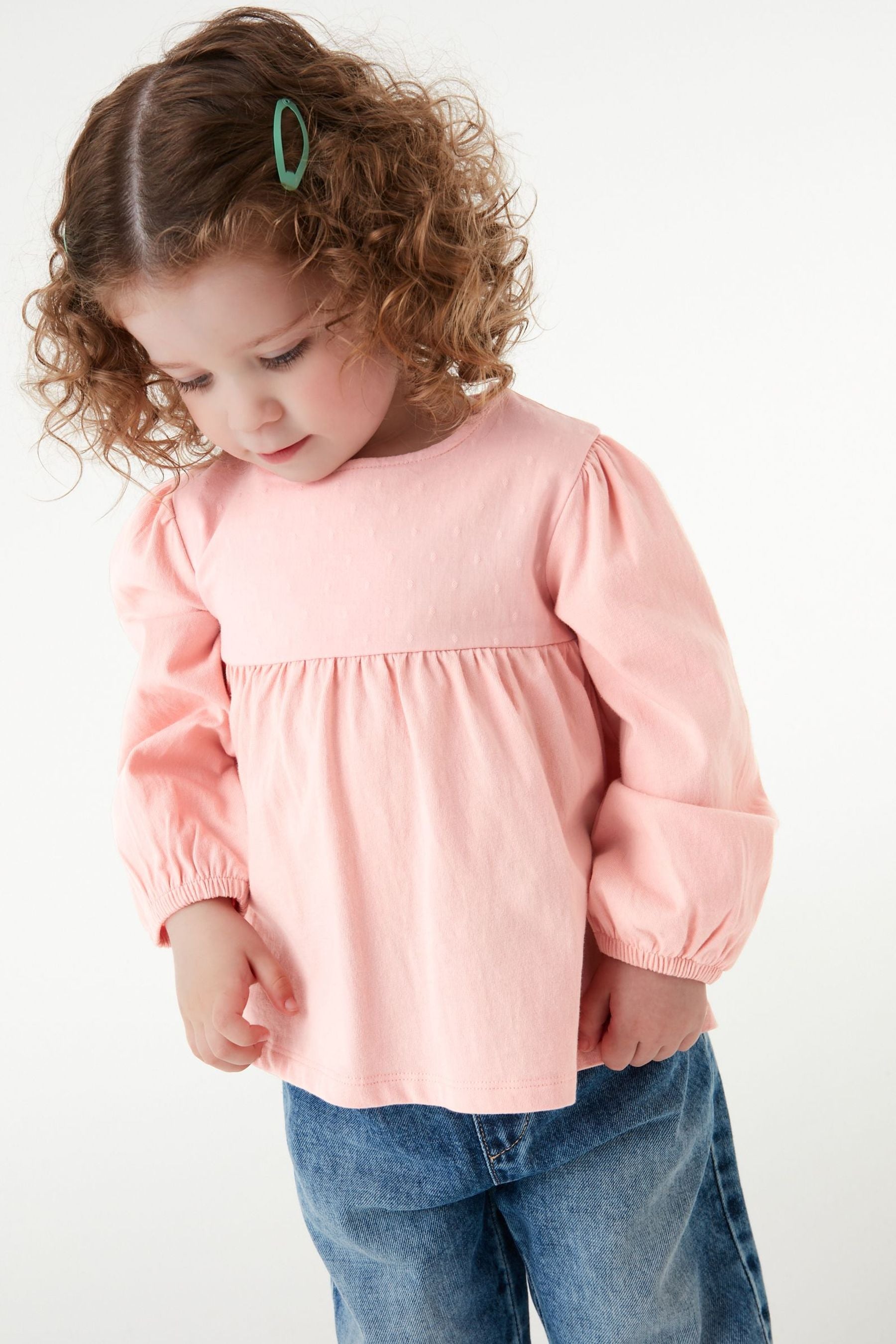 Pink Jersey Woven Mix Long Sleeve Top (3mths-7yrs)