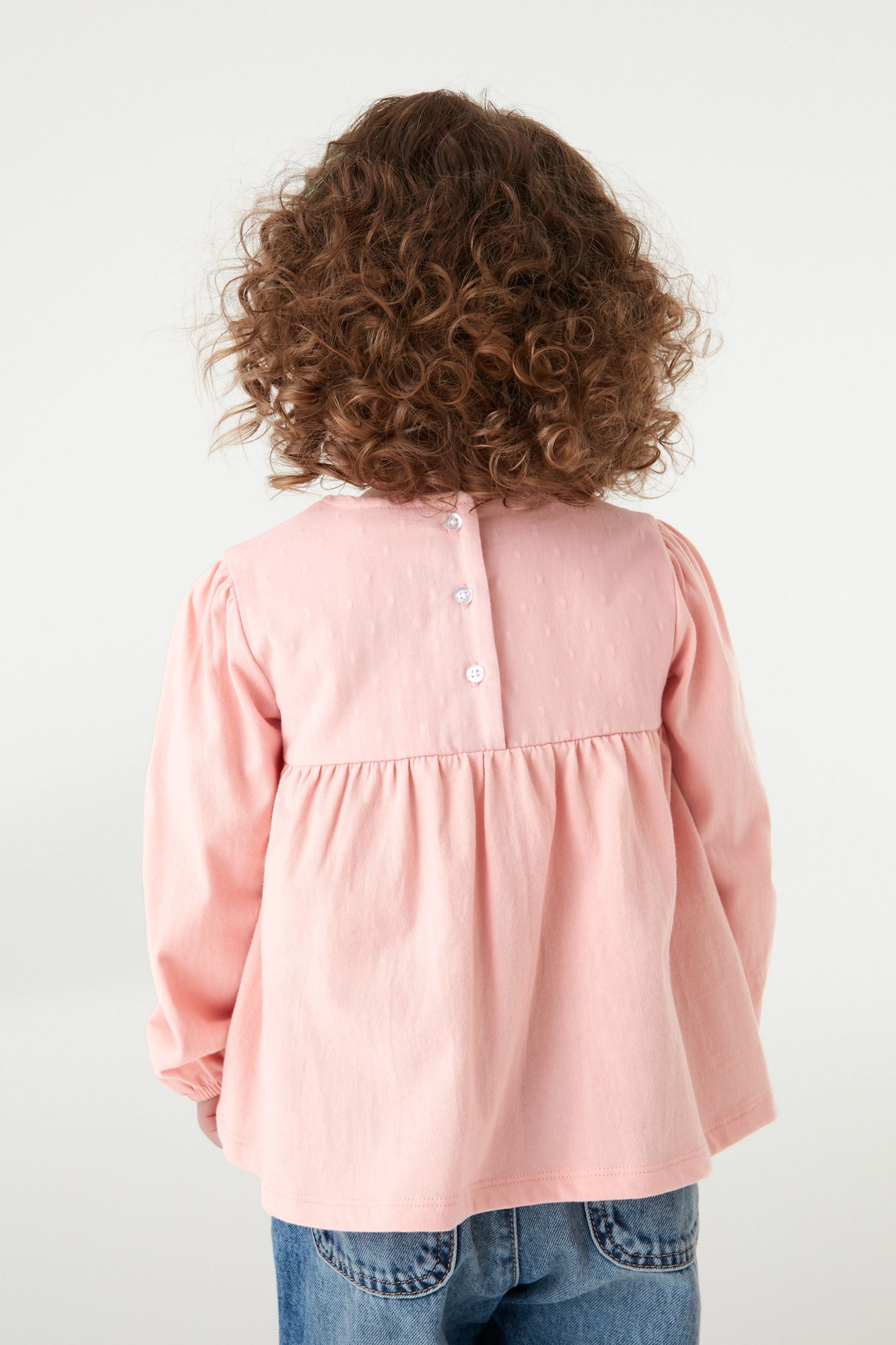 Pink Jersey Woven Mix Long Sleeve Top (3mths-7yrs)