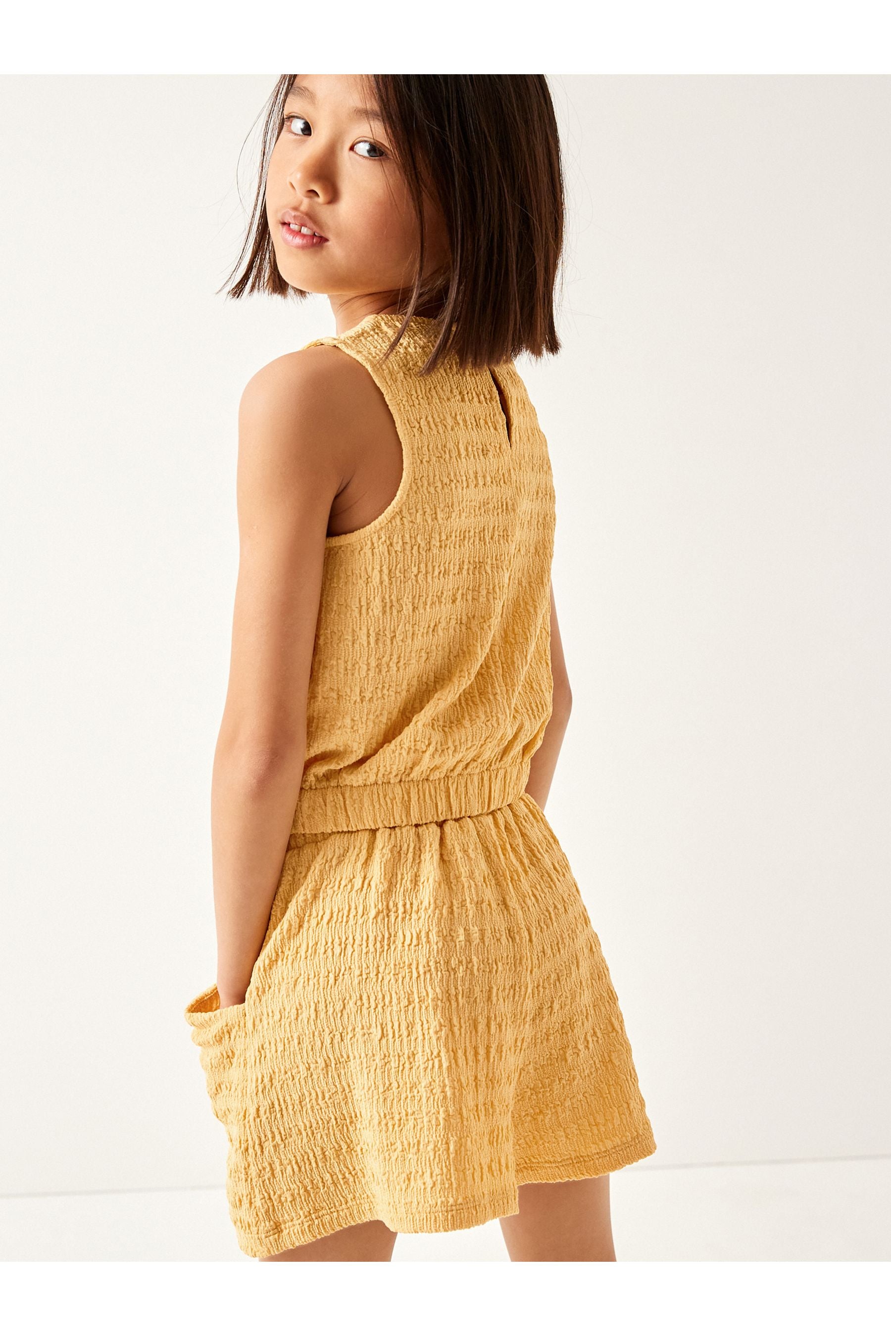 Ochre Yellow Crinkle Vest & Short Set (3-16yrs)