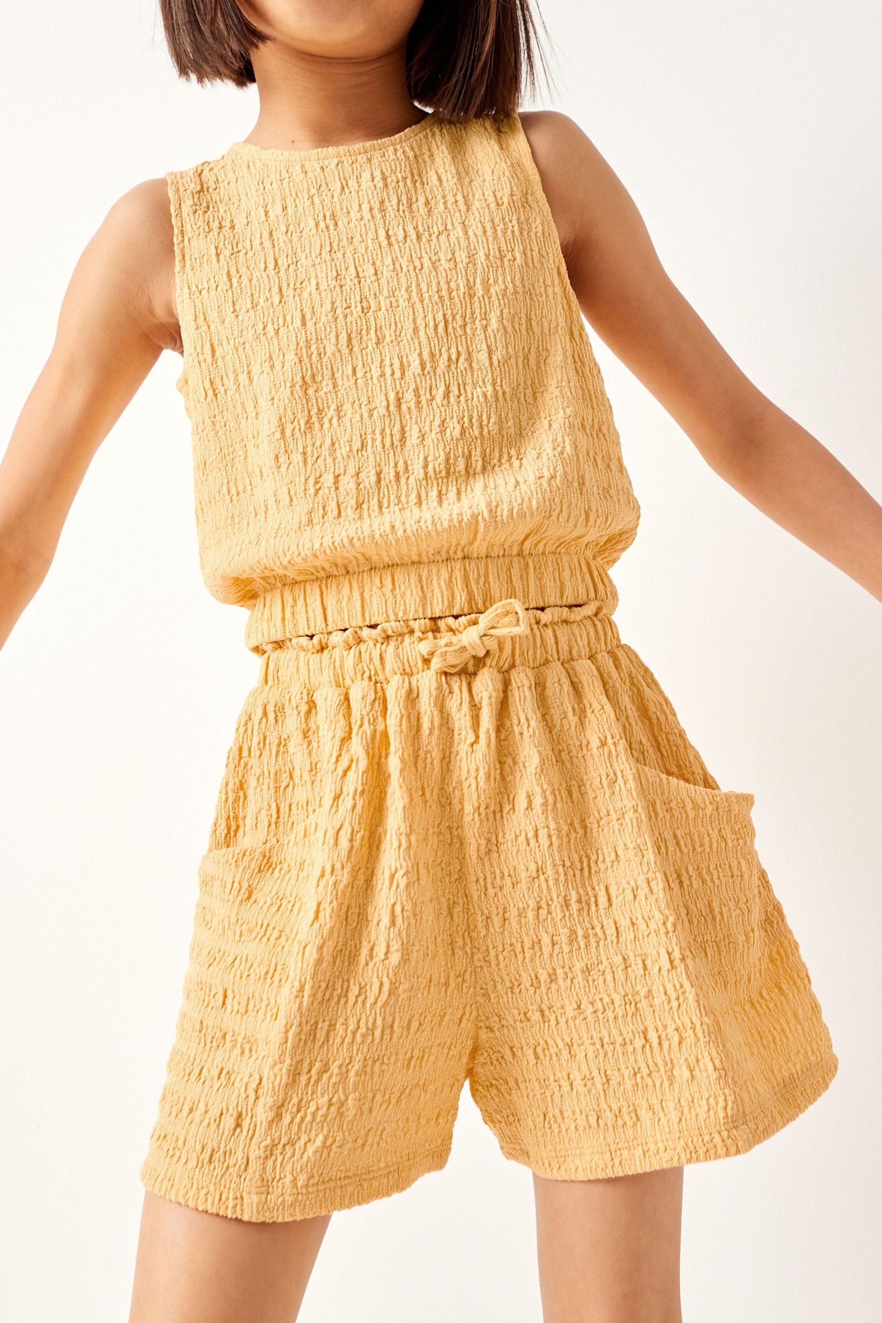 Ochre Yellow Crinkle Vest & Short Set (3-16yrs)