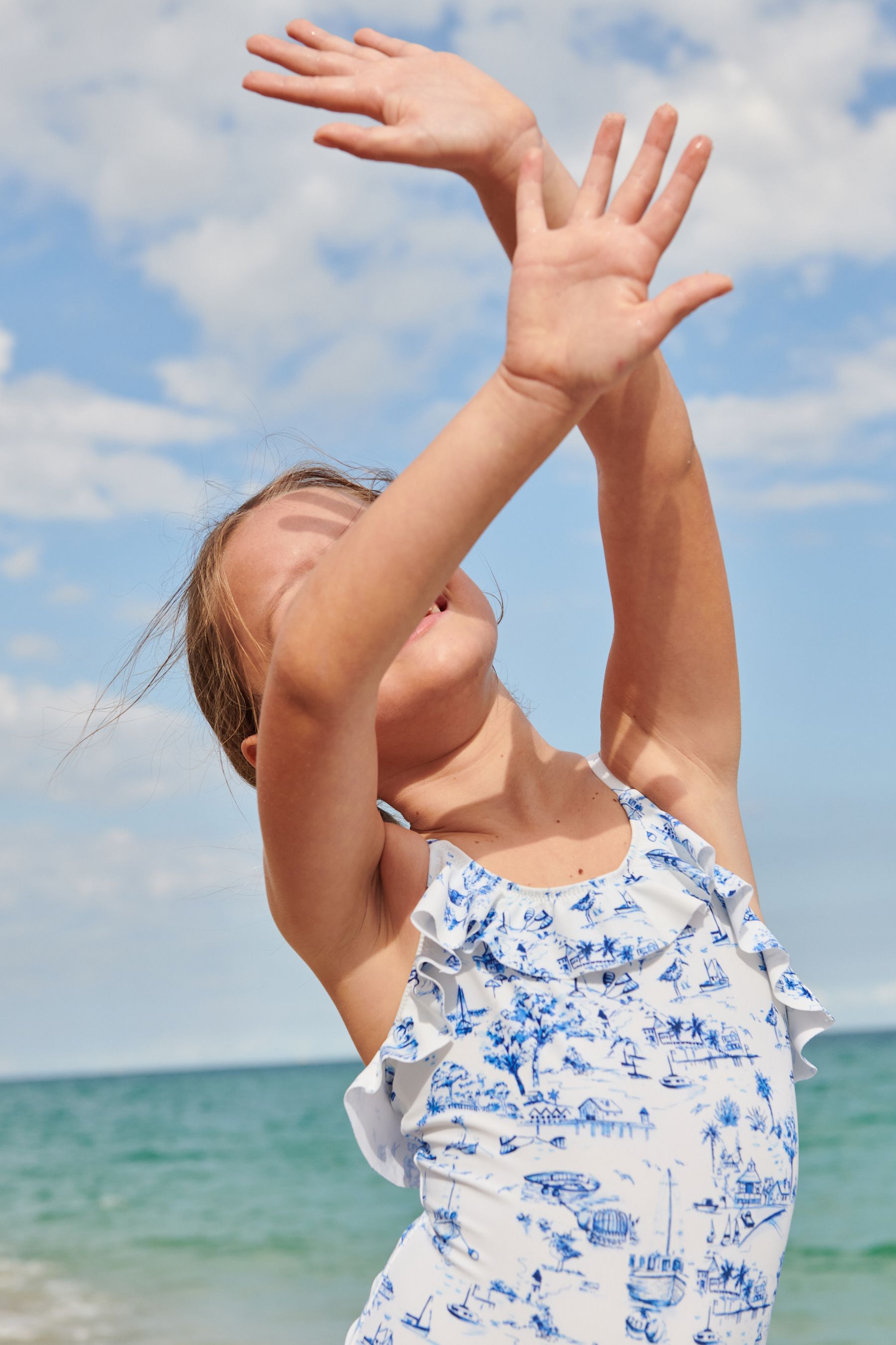 White/Blue Swimsuit (3-16yrs)