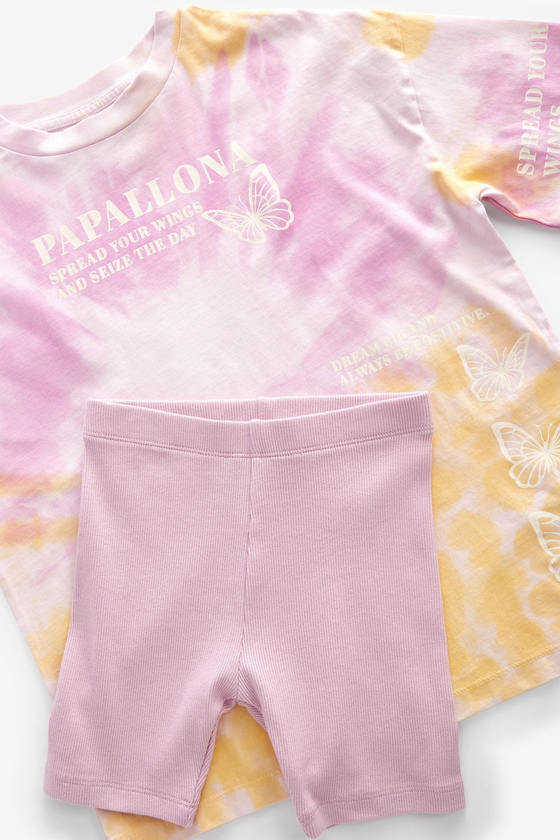 Pink Tie Dye T-Shirt And Cycle Short Set (3-16yrs)