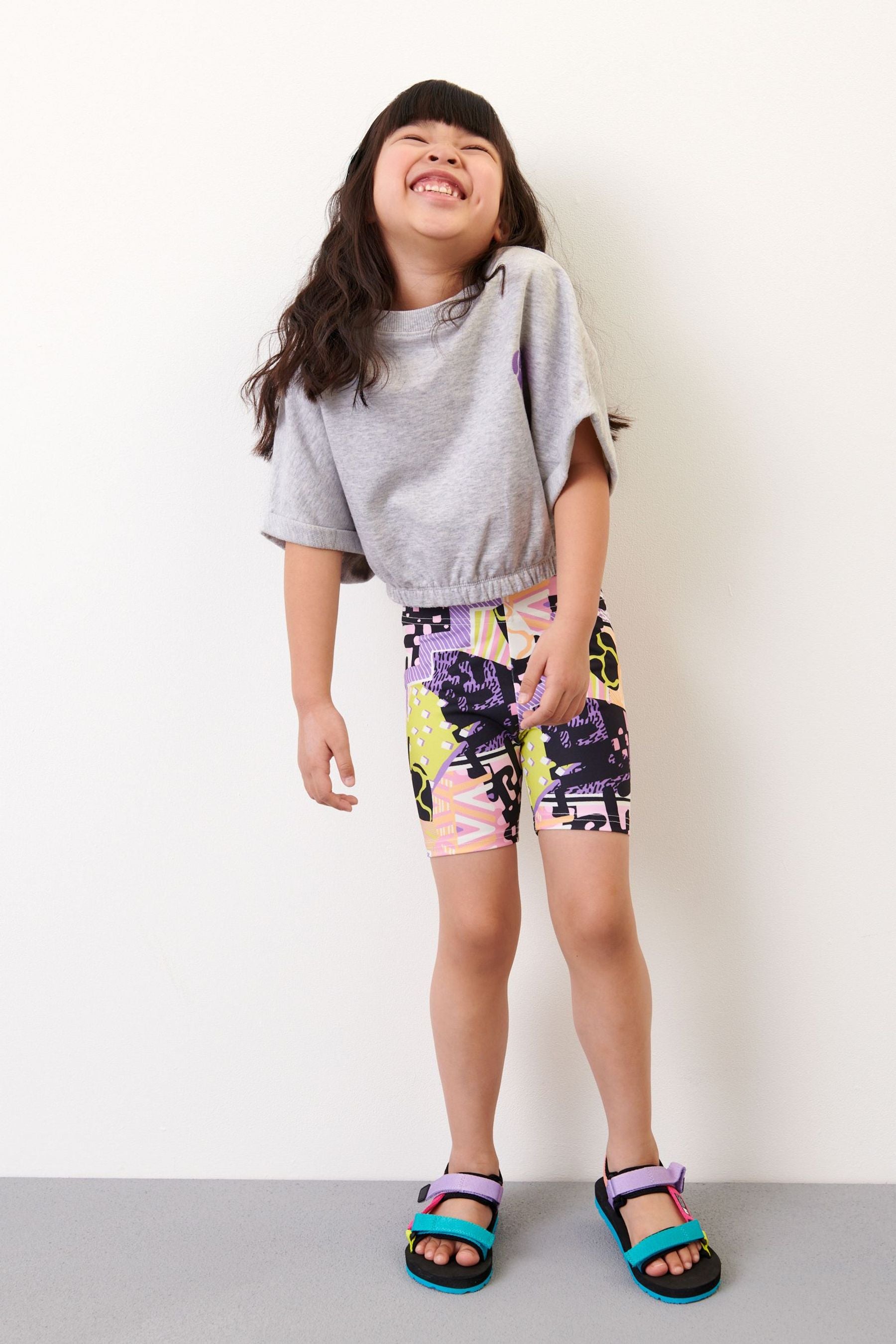 Purple Green Skater Style Print T-Shirt And Cycle Short Set (3-16yrs)