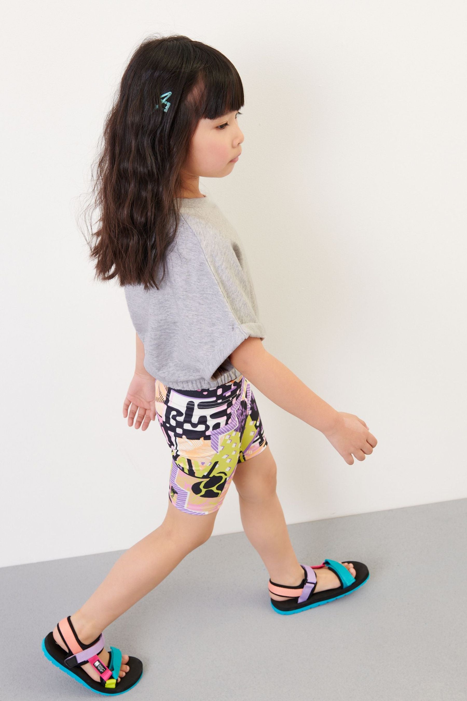 Purple Green Skater Style Print T-Shirt And Cycle Short Set (3-16yrs)