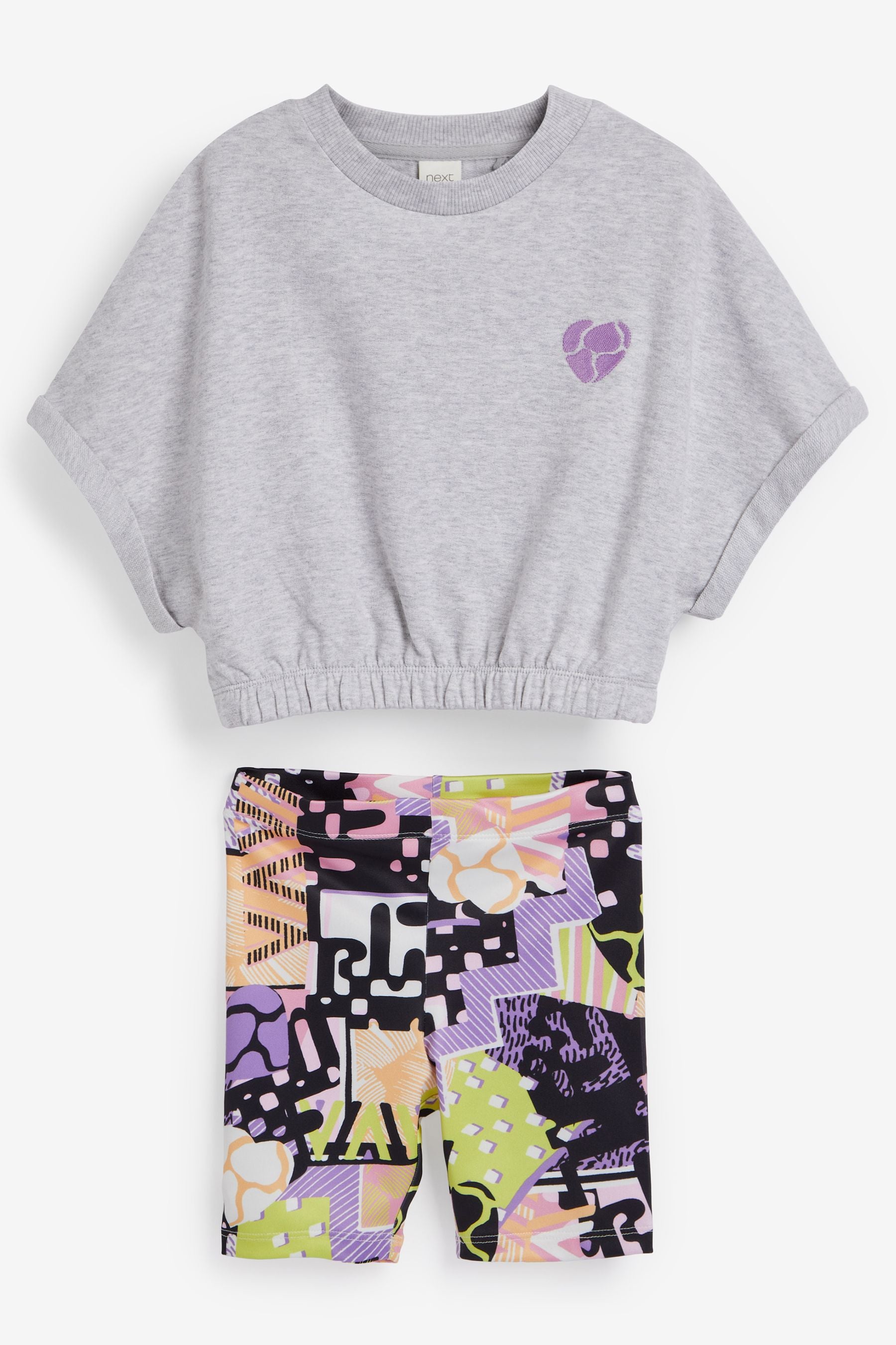 Purple Green Skater Style Print T-Shirt And Cycle Short Set (3-16yrs)