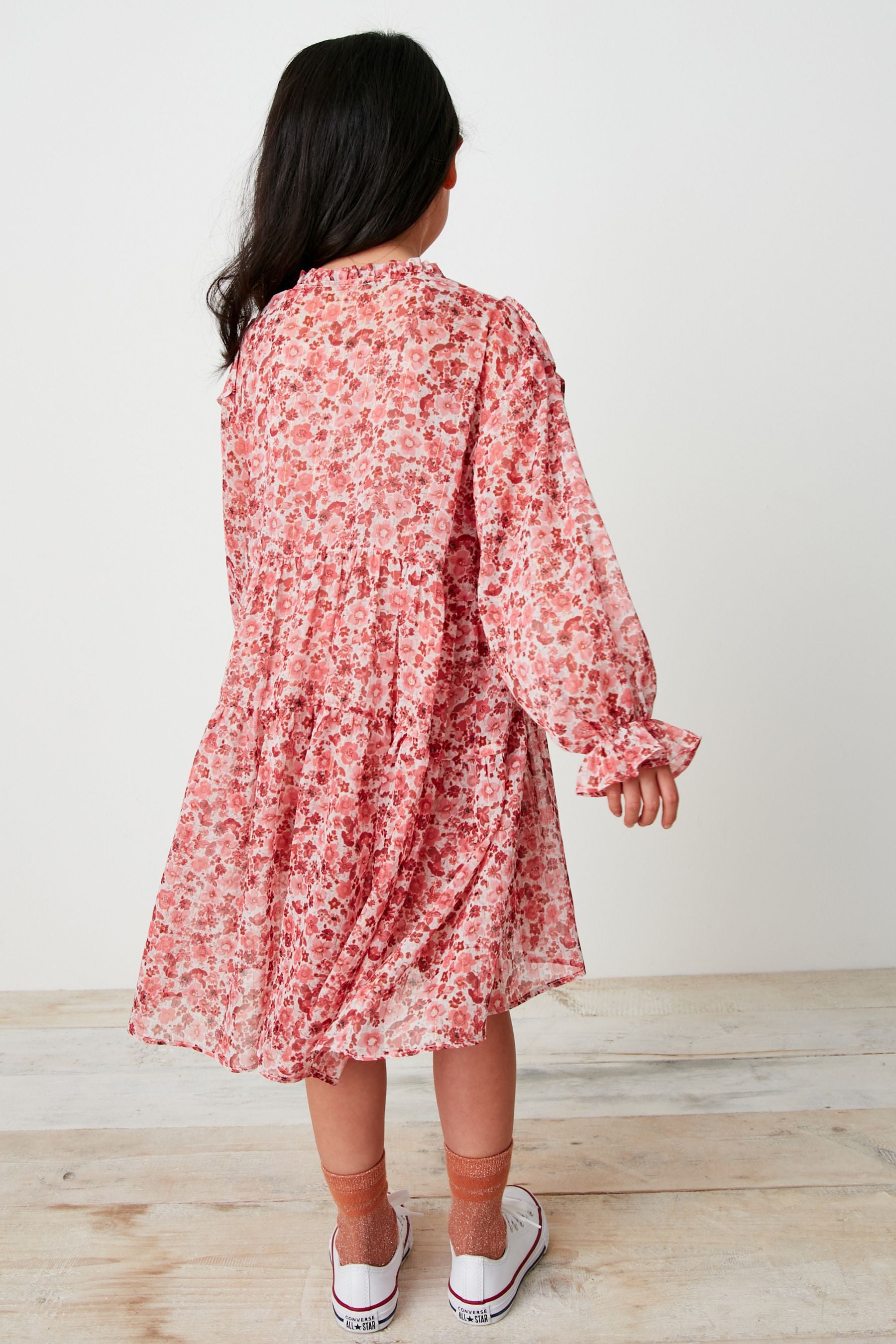 Pink Floral Chiffon Ruffle Dress (3-16yrs)