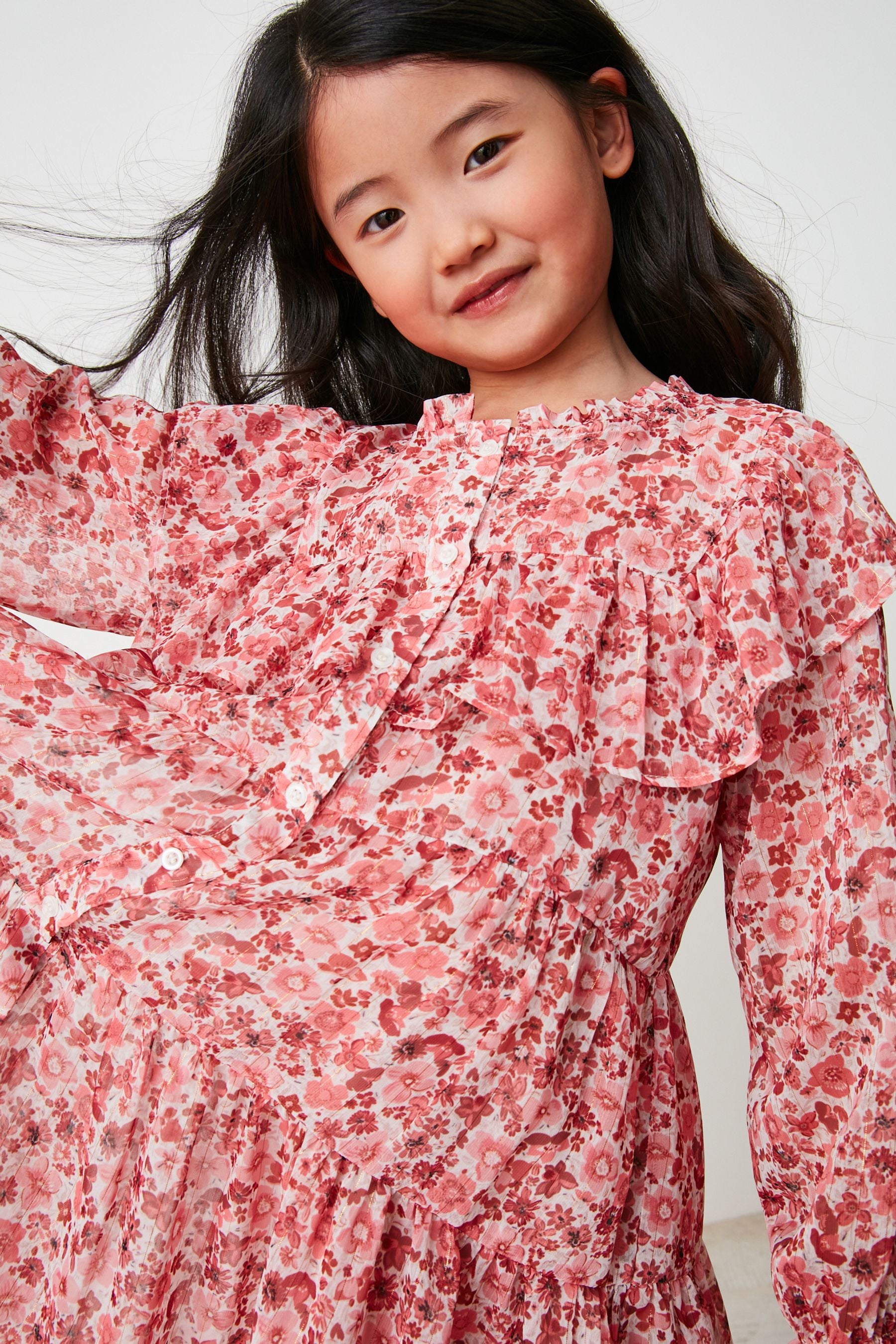 Pink Floral Chiffon Ruffle Dress (3-16yrs)