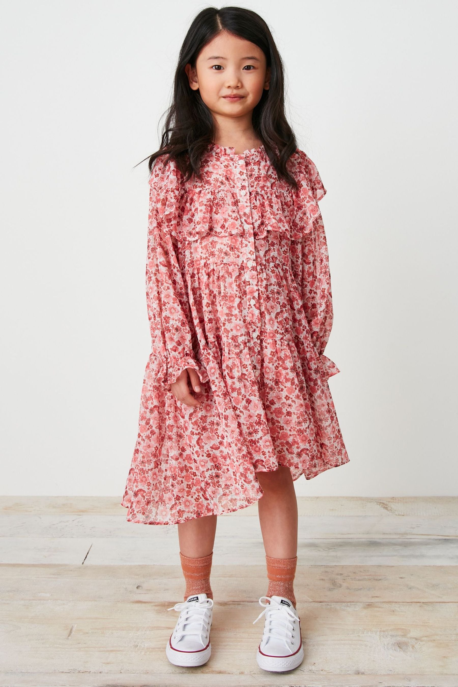 Pink Floral Chiffon Ruffle Dress (3-16yrs)