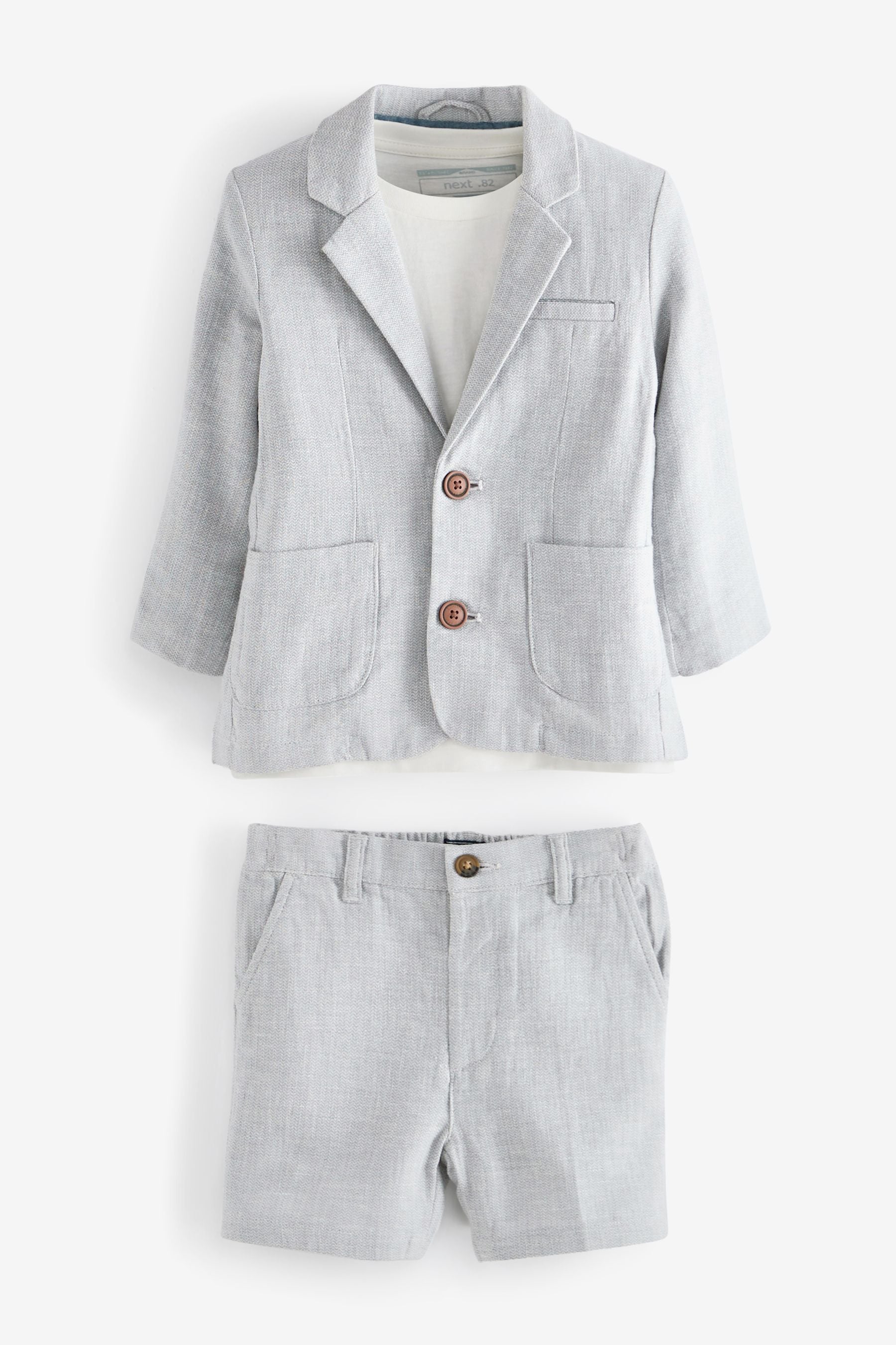 Grey Linen Blend Blazer, Short & T-Shirt Set (3mths-9yrs)