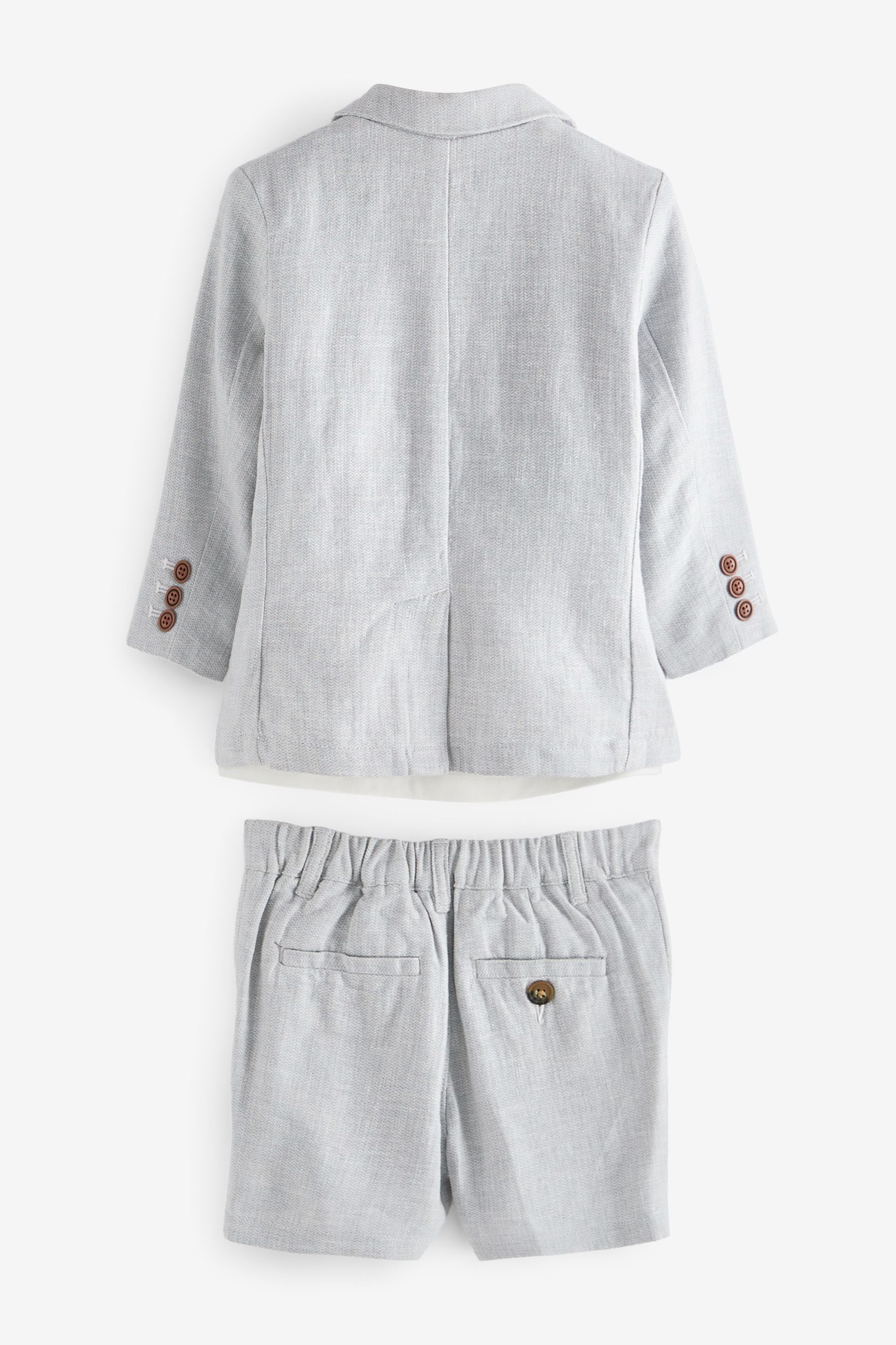 Grey Linen Blend Blazer, Short & T-Shirt Set (3mths-9yrs)