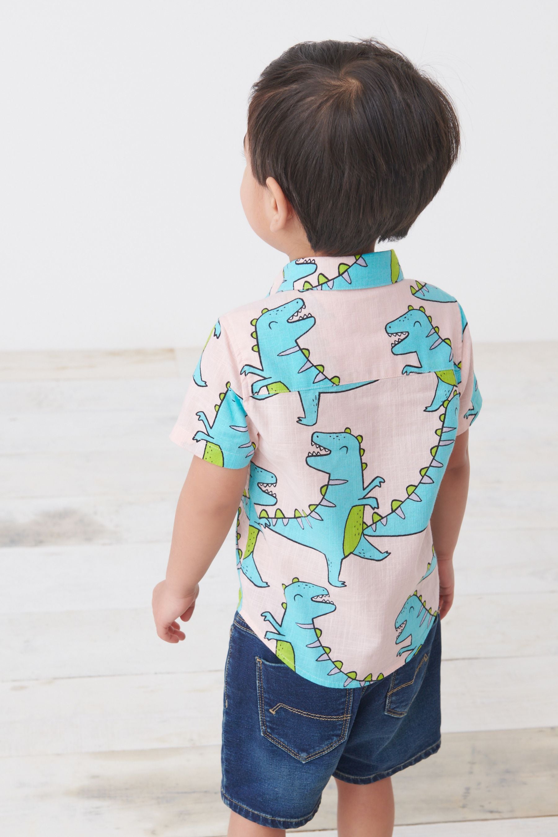 Pink/Blue Dinosaur Print Short Sleeve Shirt (3mths-7yrs)