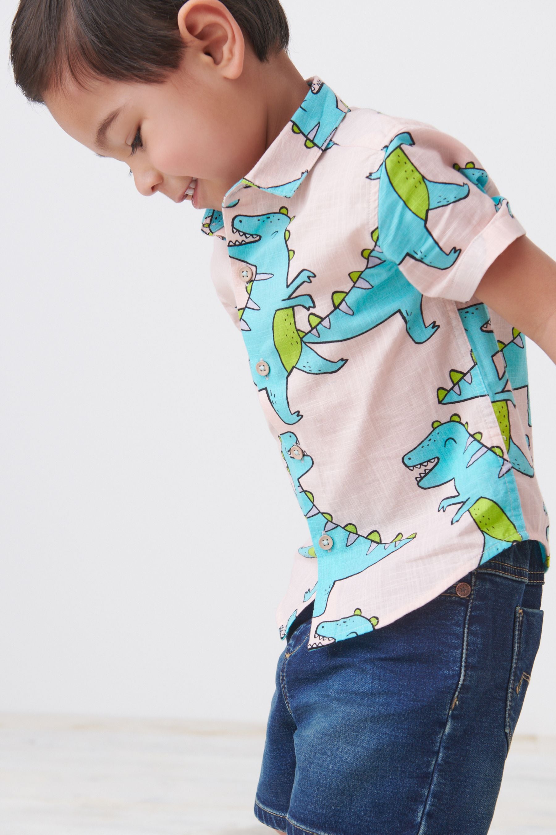 Pink/Blue Dinosaur Print Short Sleeve Shirt (3mths-7yrs)