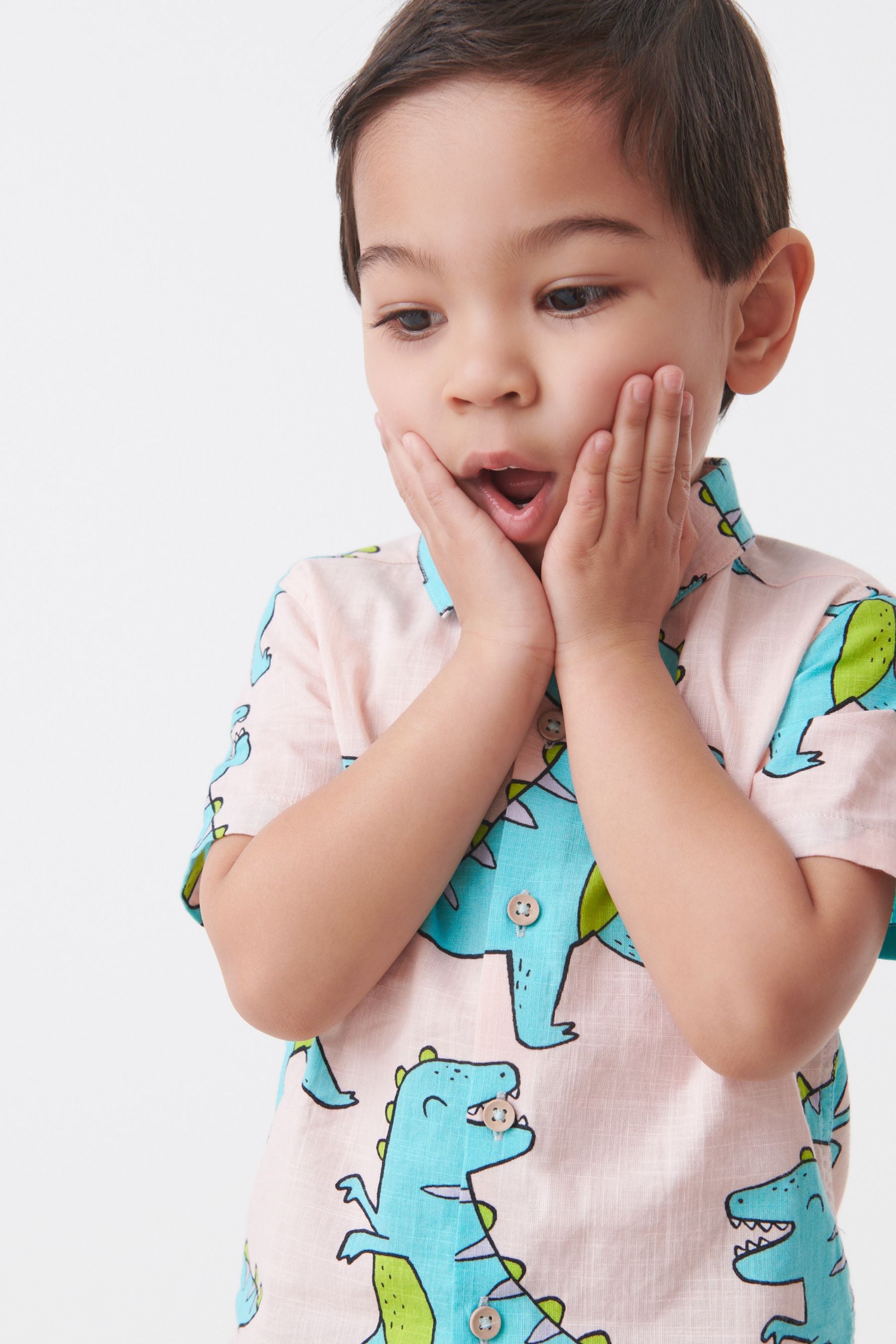 Pink/Blue Dinosaur Print Short Sleeve Shirt (3mths-7yrs)