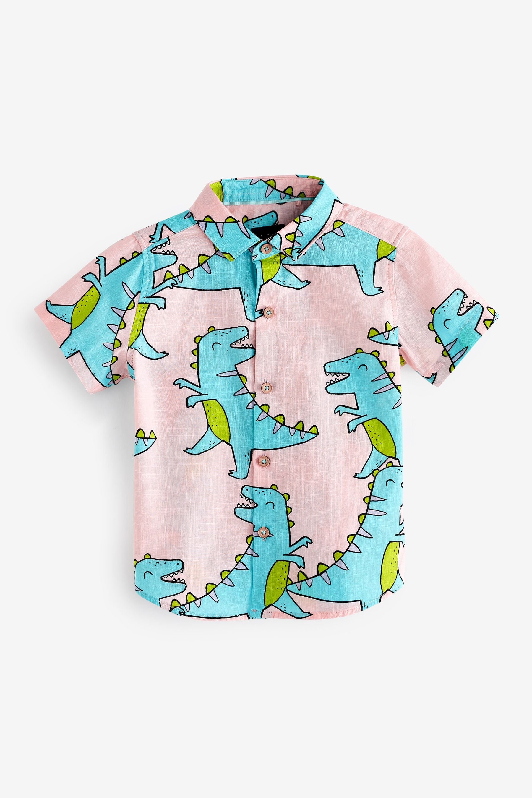 Pink/Blue Dinosaur Print Short Sleeve Shirt (3mths-7yrs)