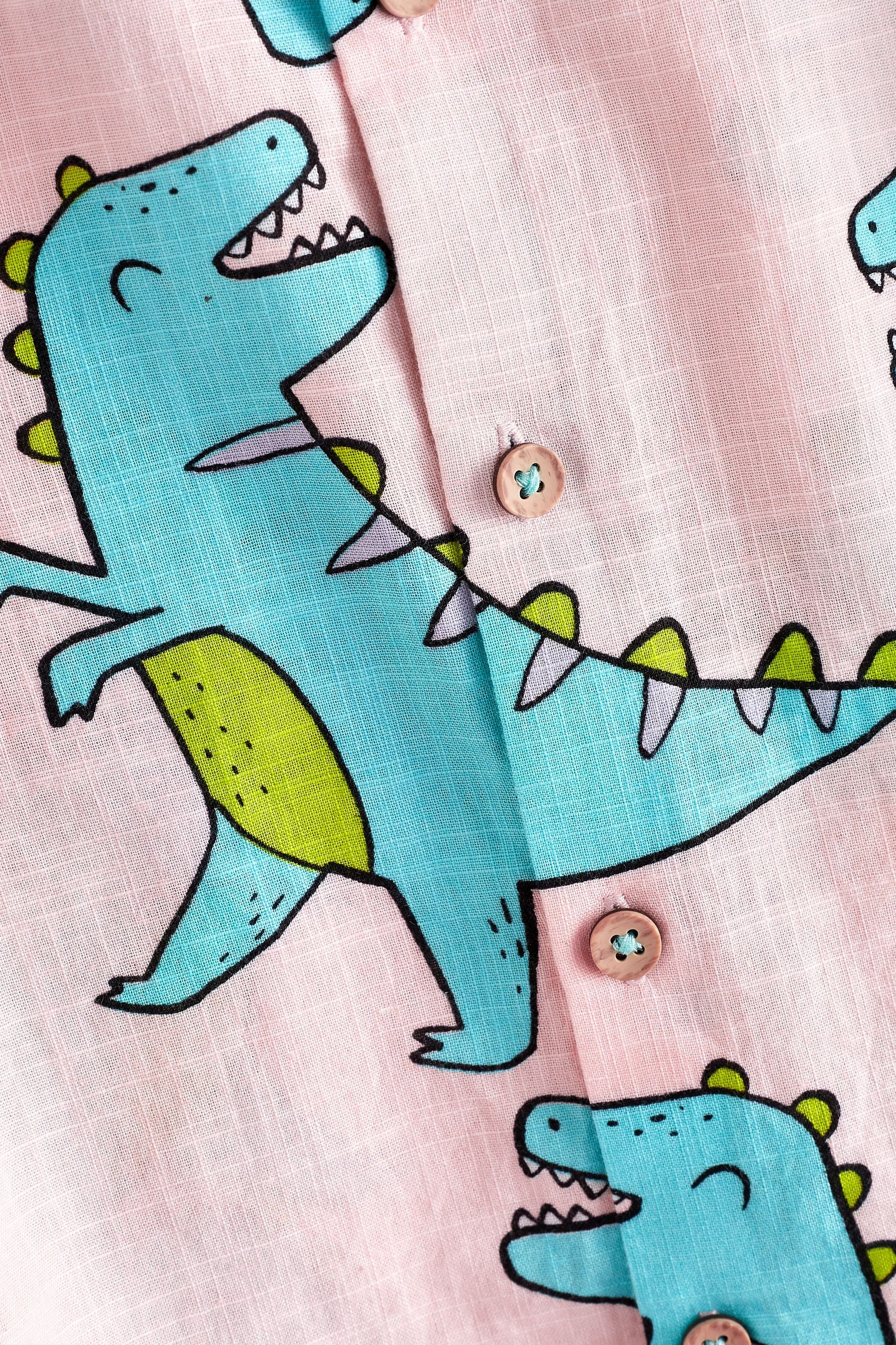 Pink/Blue Dinosaur Print Short Sleeve Shirt (3mths-7yrs)