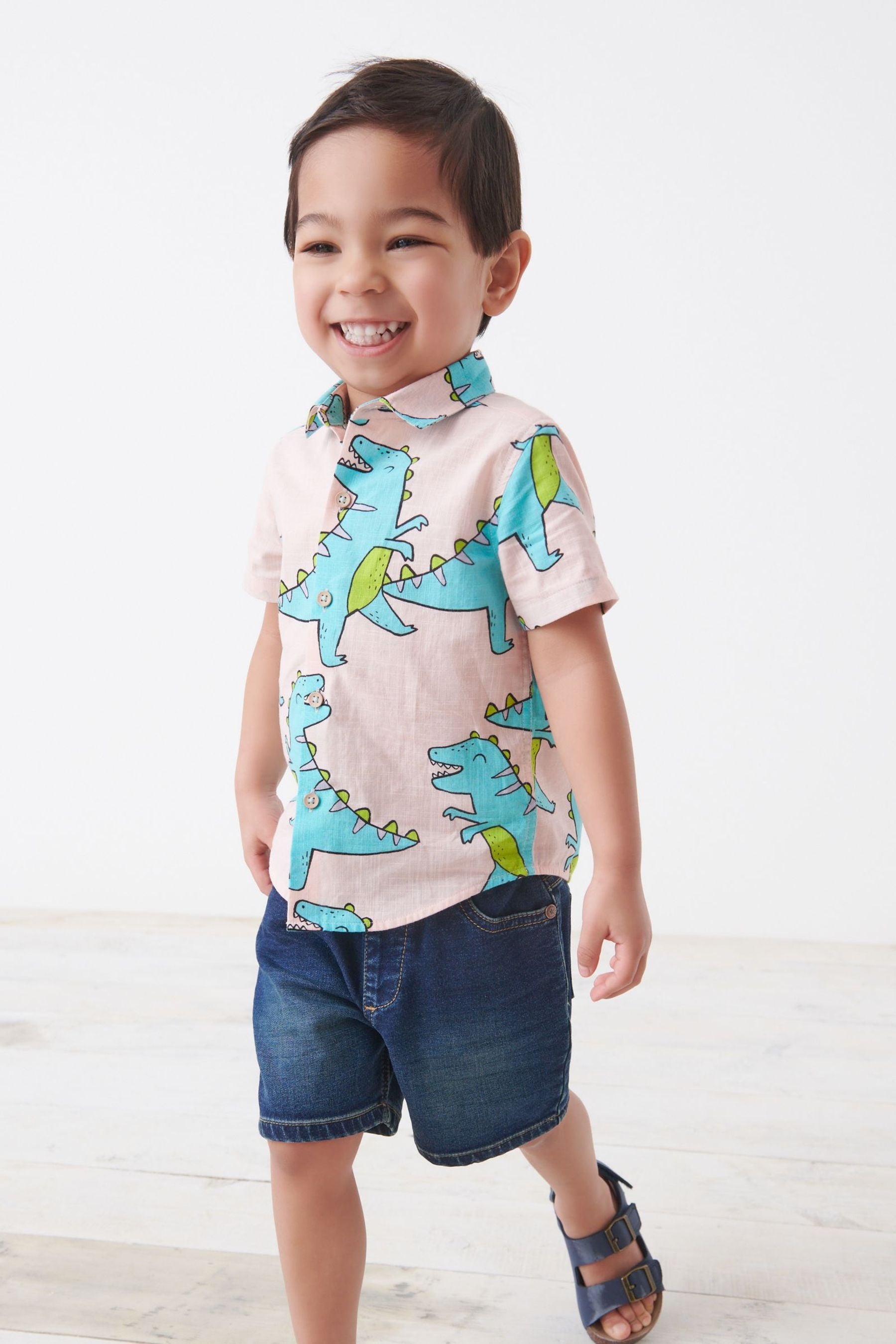 Pink/Blue Dinosaur Print Short Sleeve Shirt (3mths-7yrs)