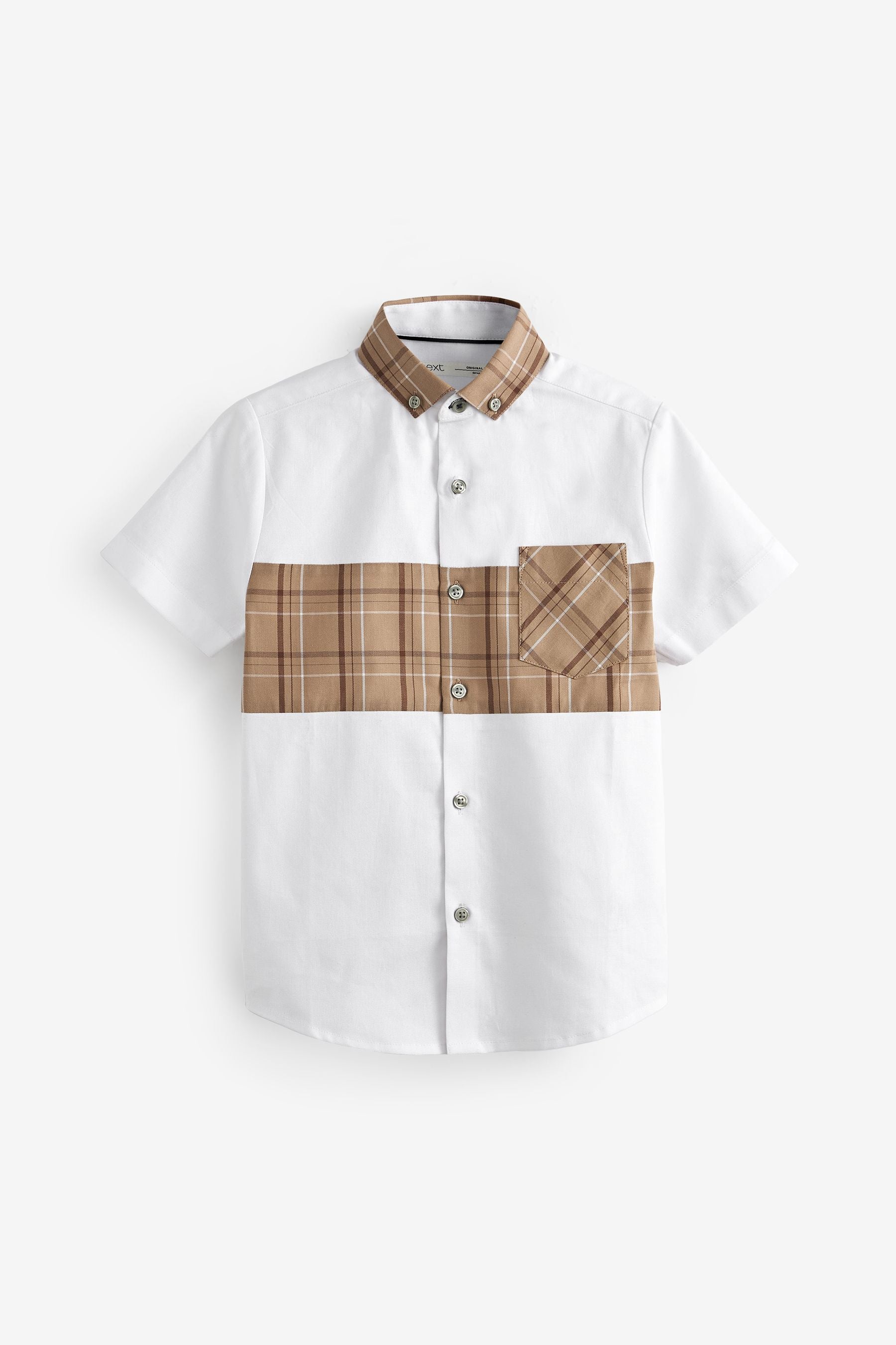 White Short Sleeve Check Collar Shirt (3-16yrs)