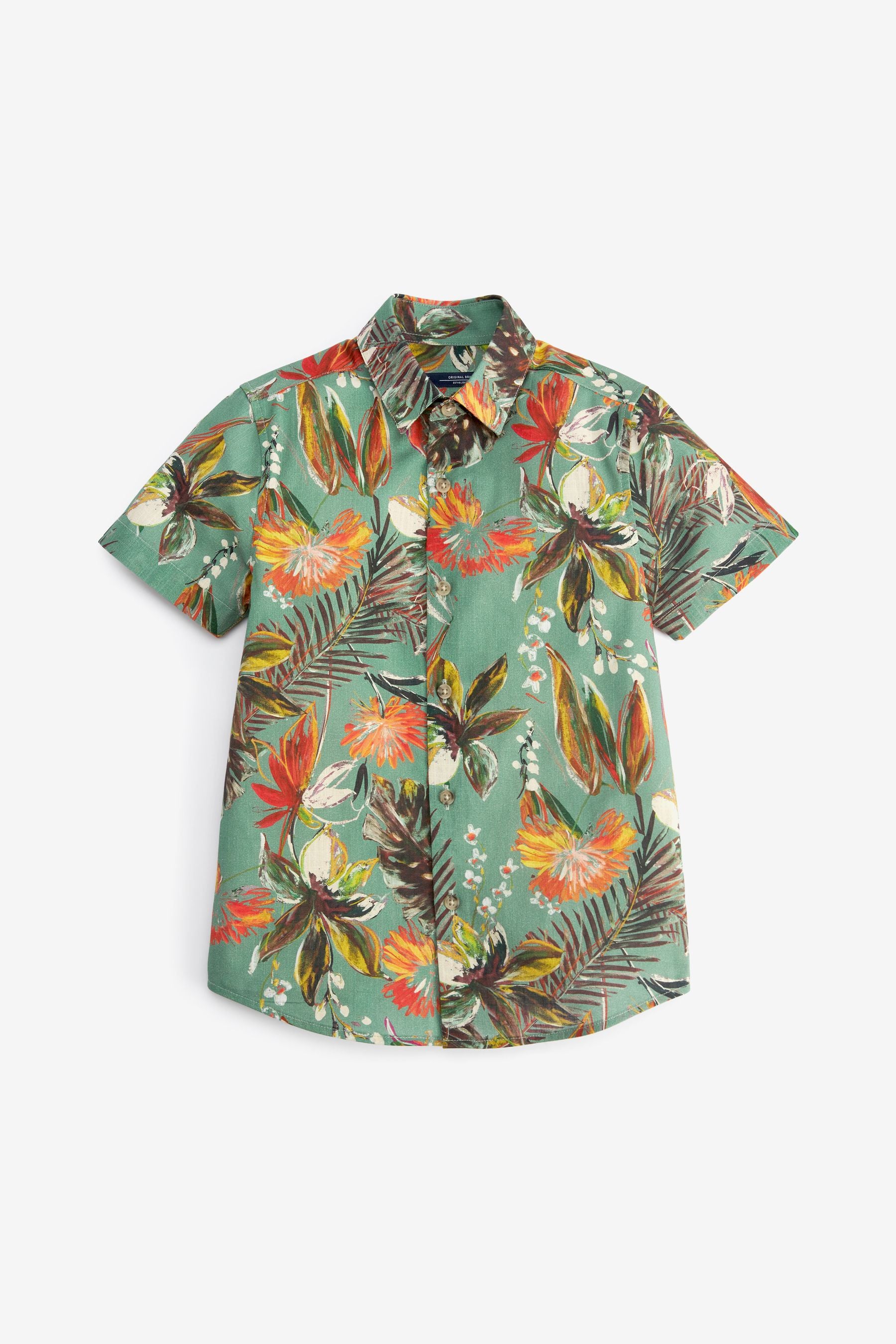 Green Hawaiian Short Sleeve Printed Shirt (3-16yrs)